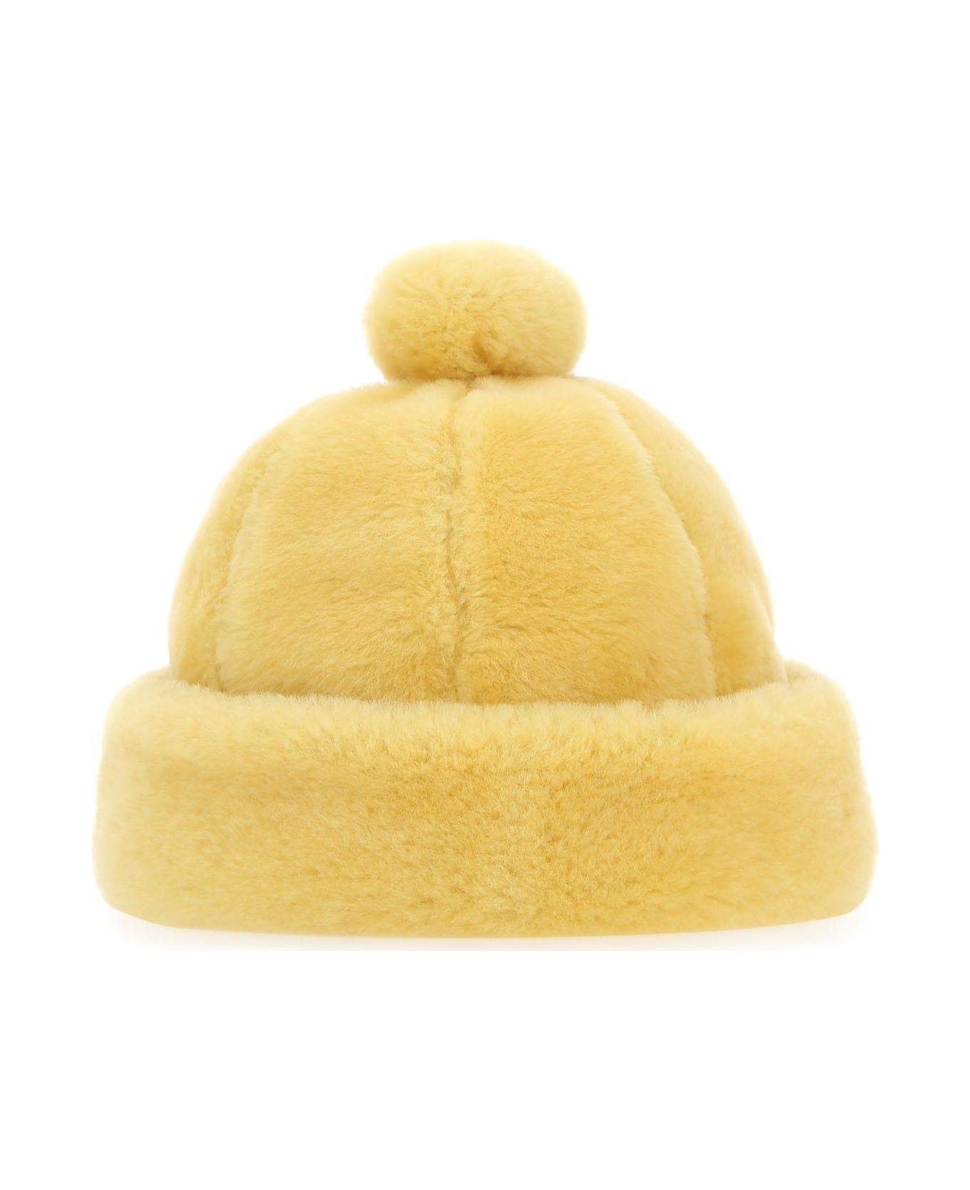 Lanvin Pastel Yellow Shearling Beanie Hat - YELLOW