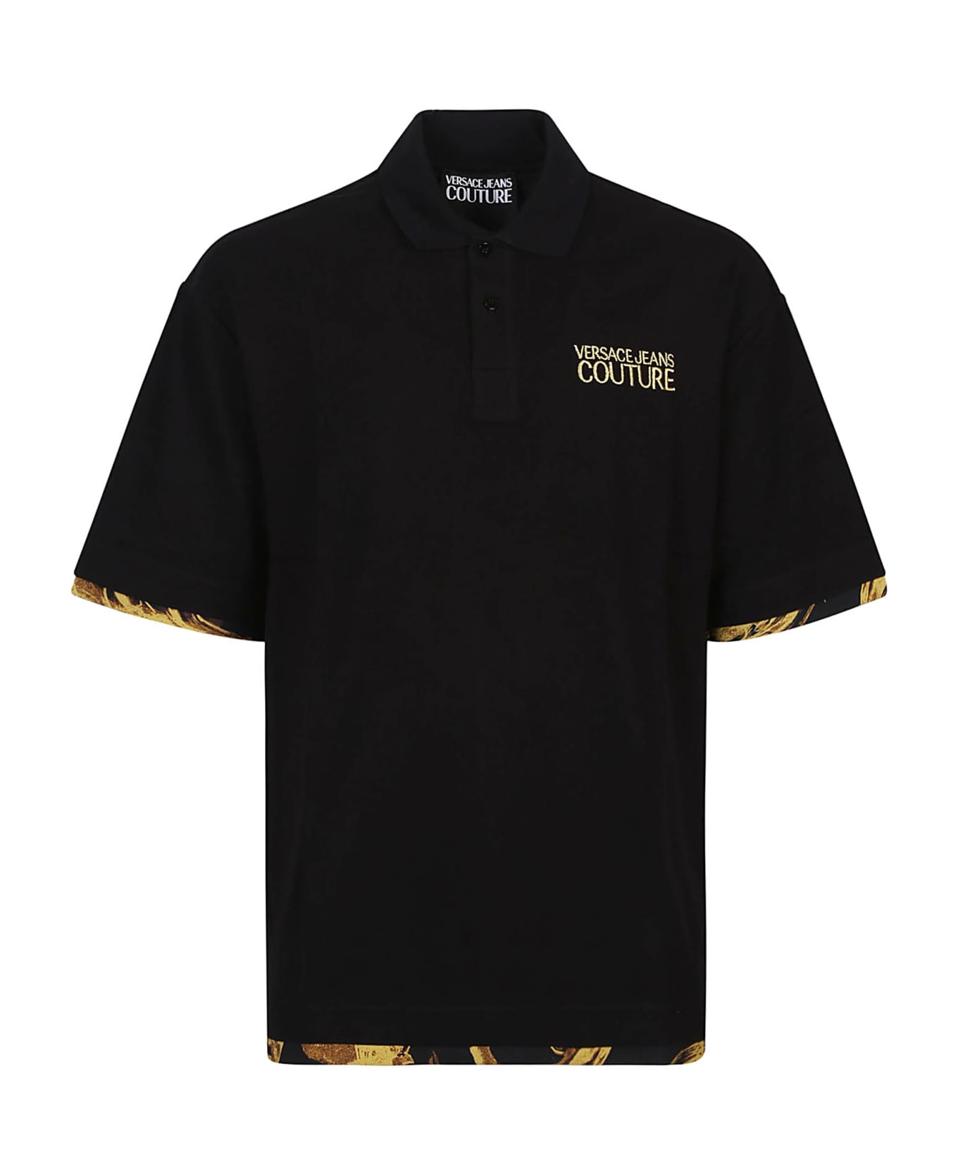 Versace Jeans Couture Baroque Short Sleeve Polo Shirt - Black