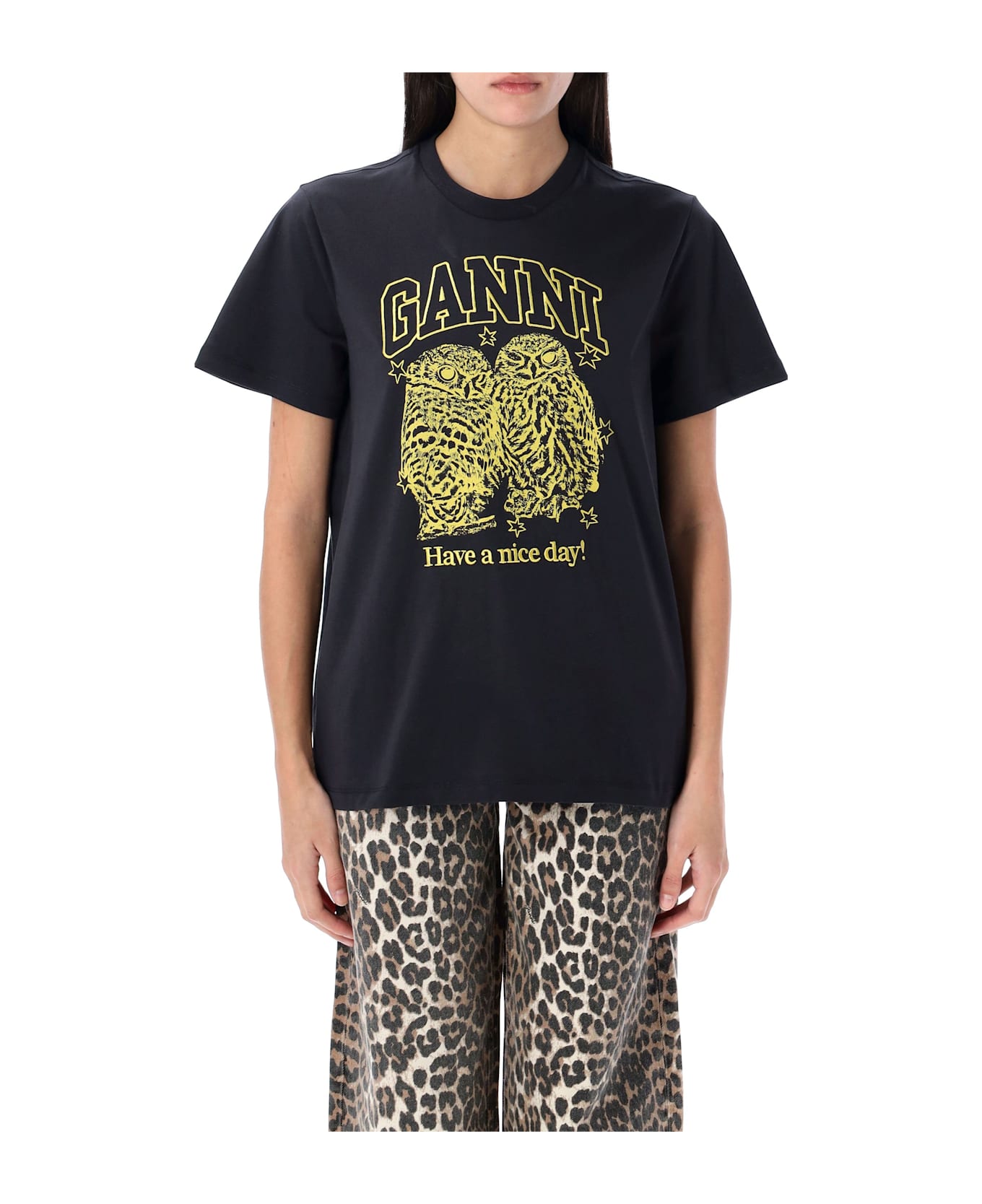 Ganni Owls T-shirt - Phantom