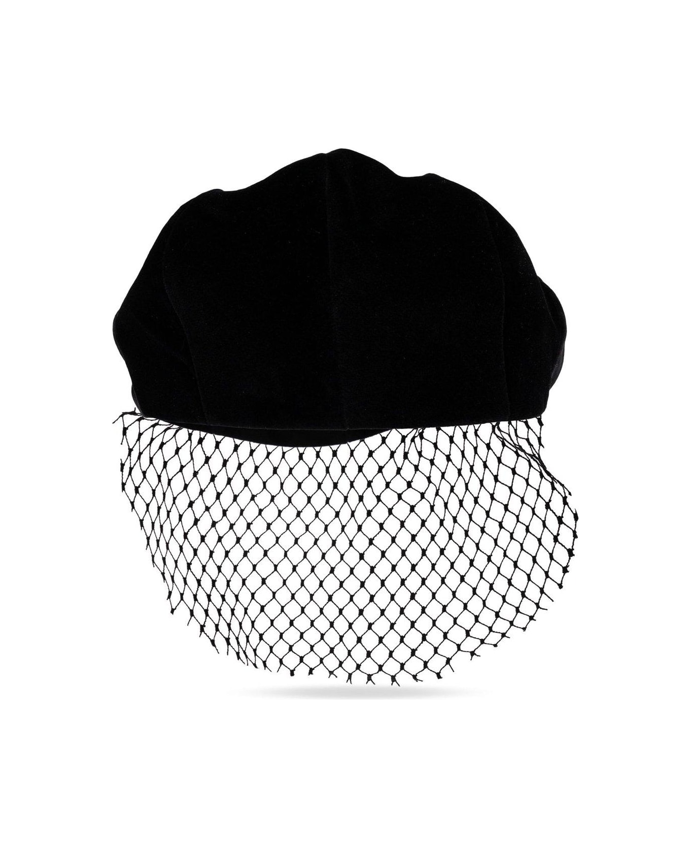 Dolce & Gabbana Veil Detailed Velvet Flat Cap - BLACK