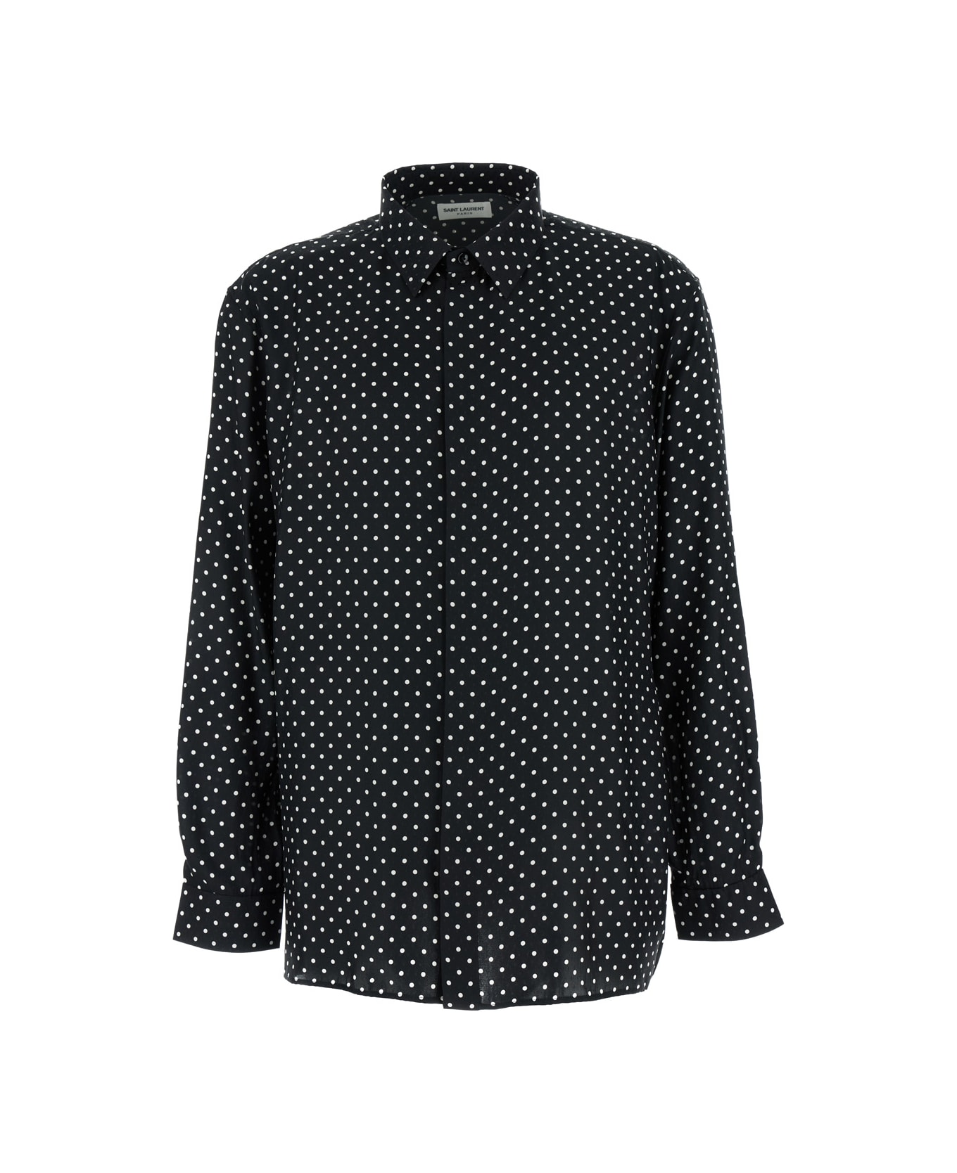 Saint Laurent Black All-over Polka Dot Pattern Shirt In Silk Man - Noir/craie