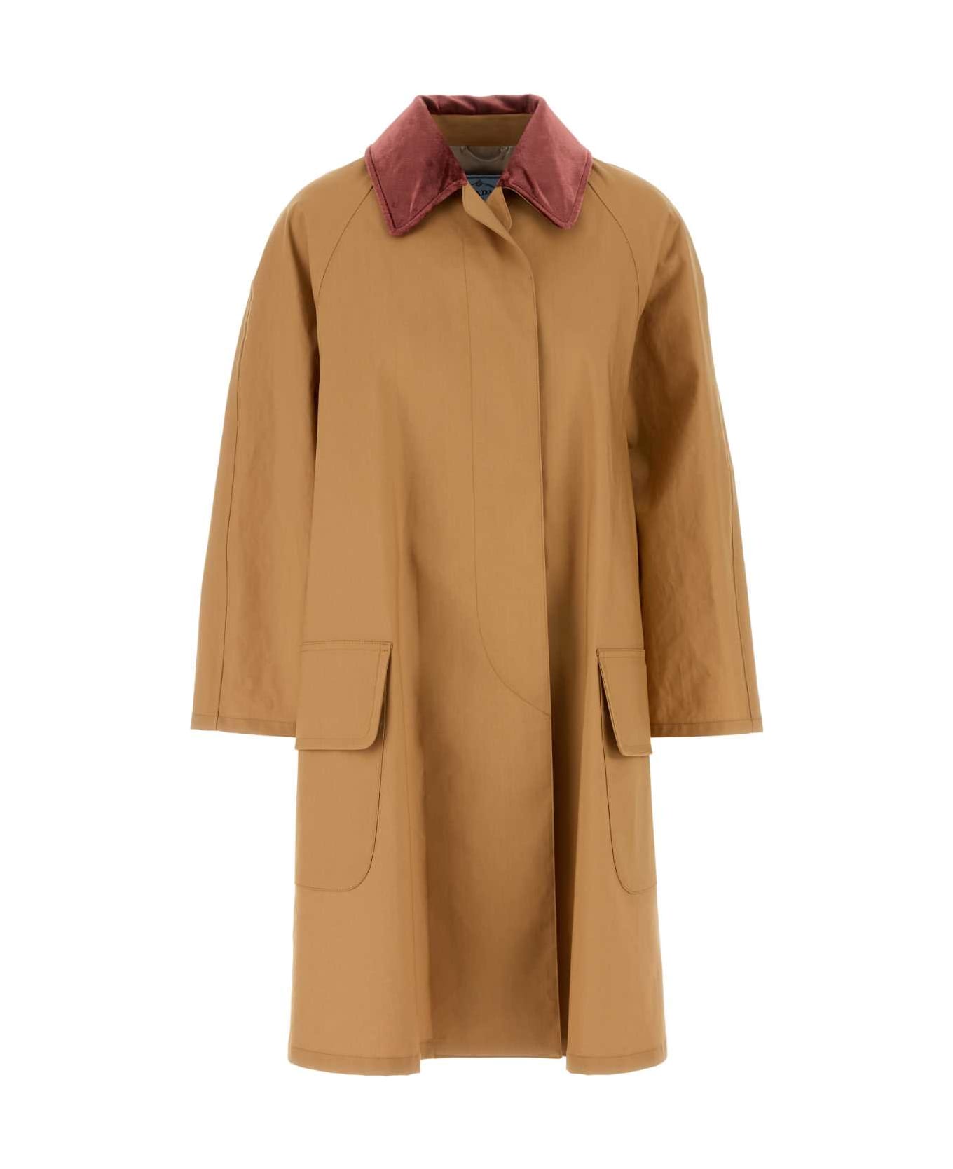 Prada Camel Cotton Overcoat - MIELE