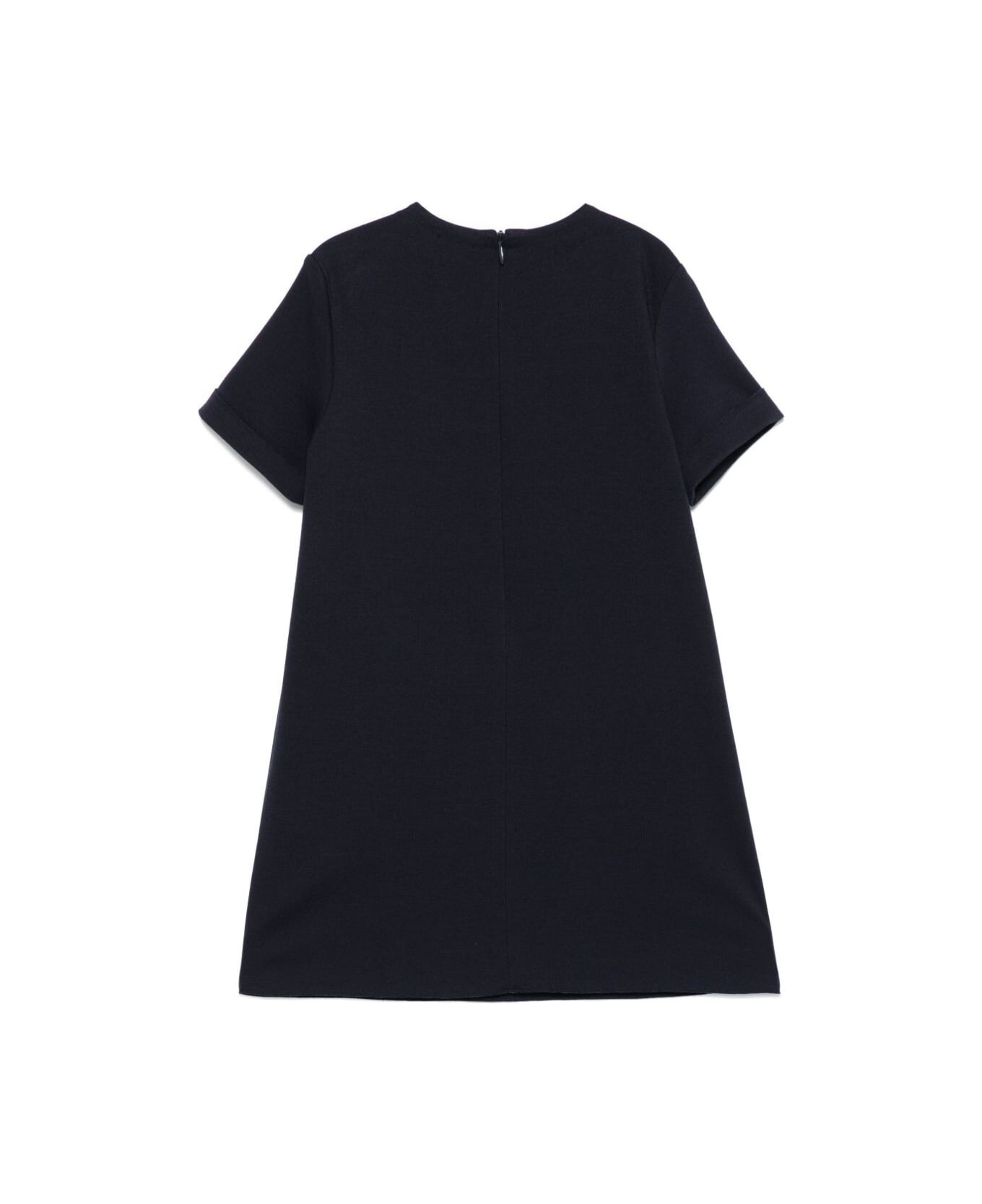 Il Gufo Blue Crewneck Dress With Floral Patches On The Front And Rear Concealed Zip Closure In Viscose Blend Stretch Girl - Blu
