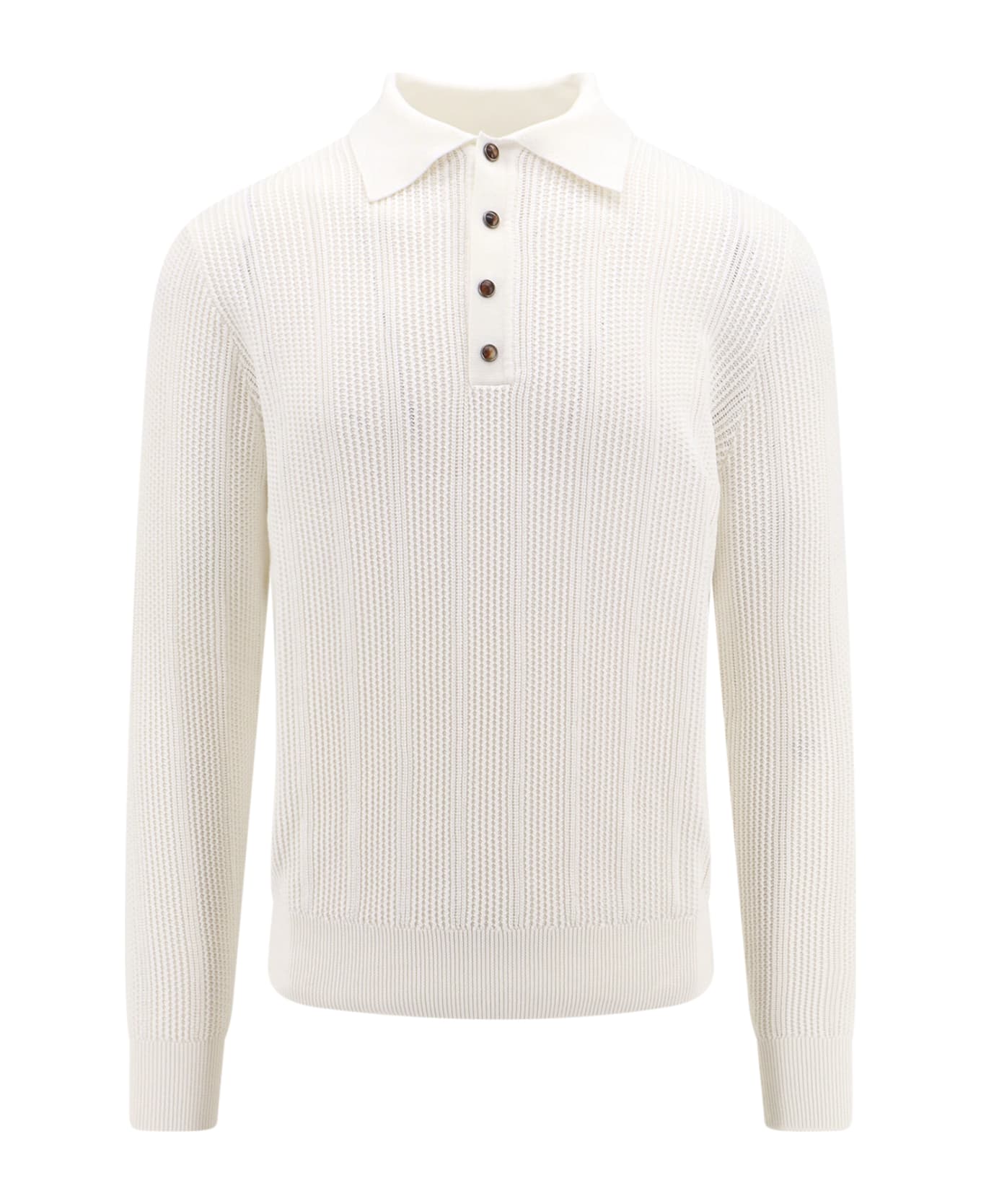 Brunello Cucinelli Long-sleeved Knitted Polo Shirt - White