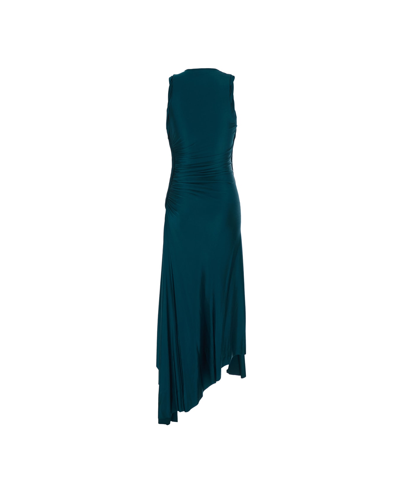 Victoria Beckham Petrol Green Long Dress With Round Neckline And Ruffled Details In Viscose Woman - Green