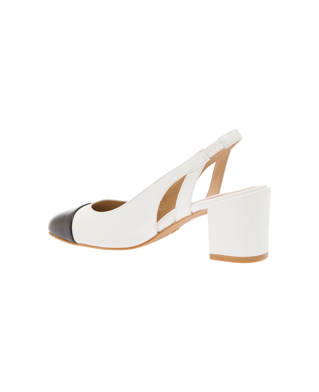 Stuart Weitzman White Slingback With Contrasting Toe In Smooth Leather Woman - White