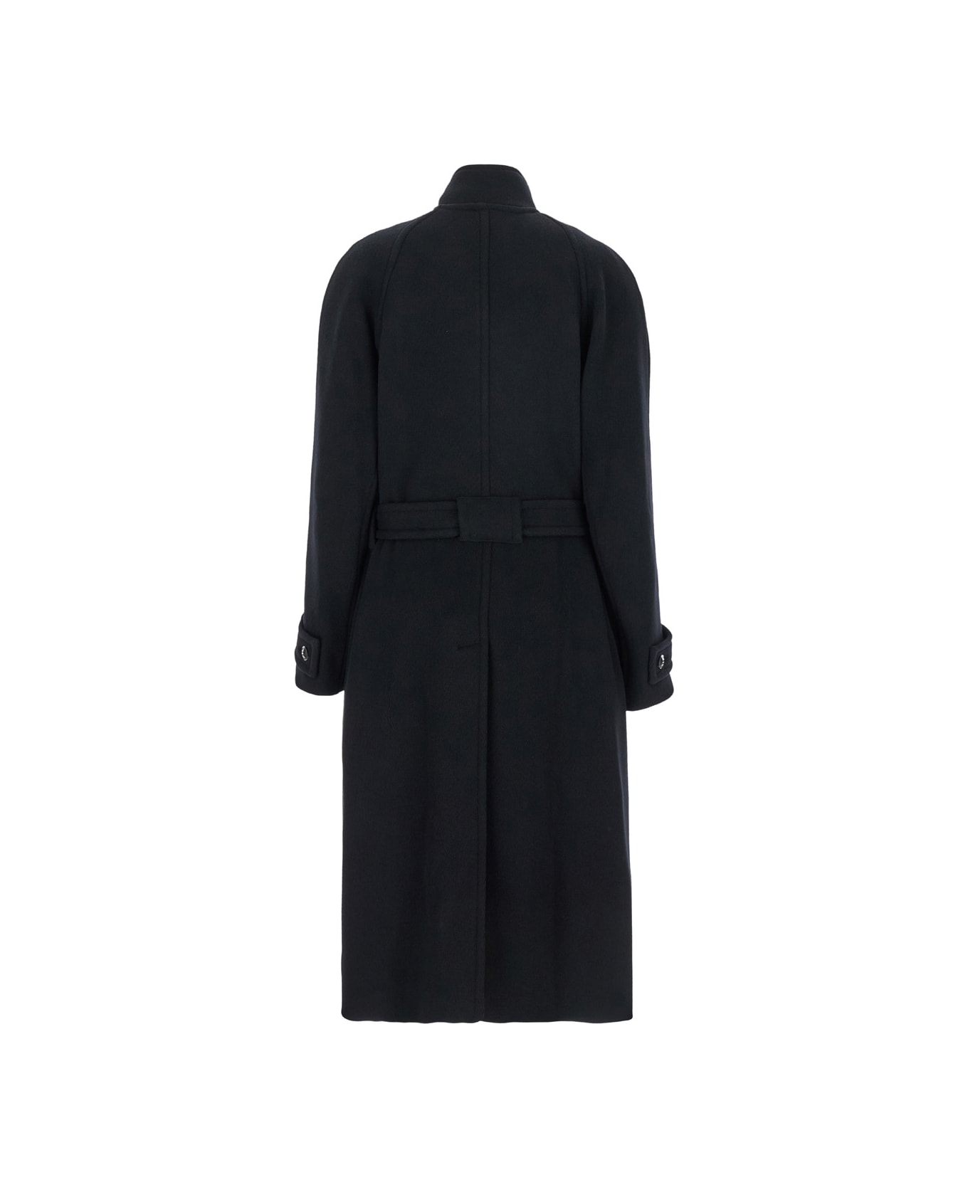 Low Classic Black Double-breasted Coat With Removable Belt And Wraparound Design In Wool Blend Woman - Black