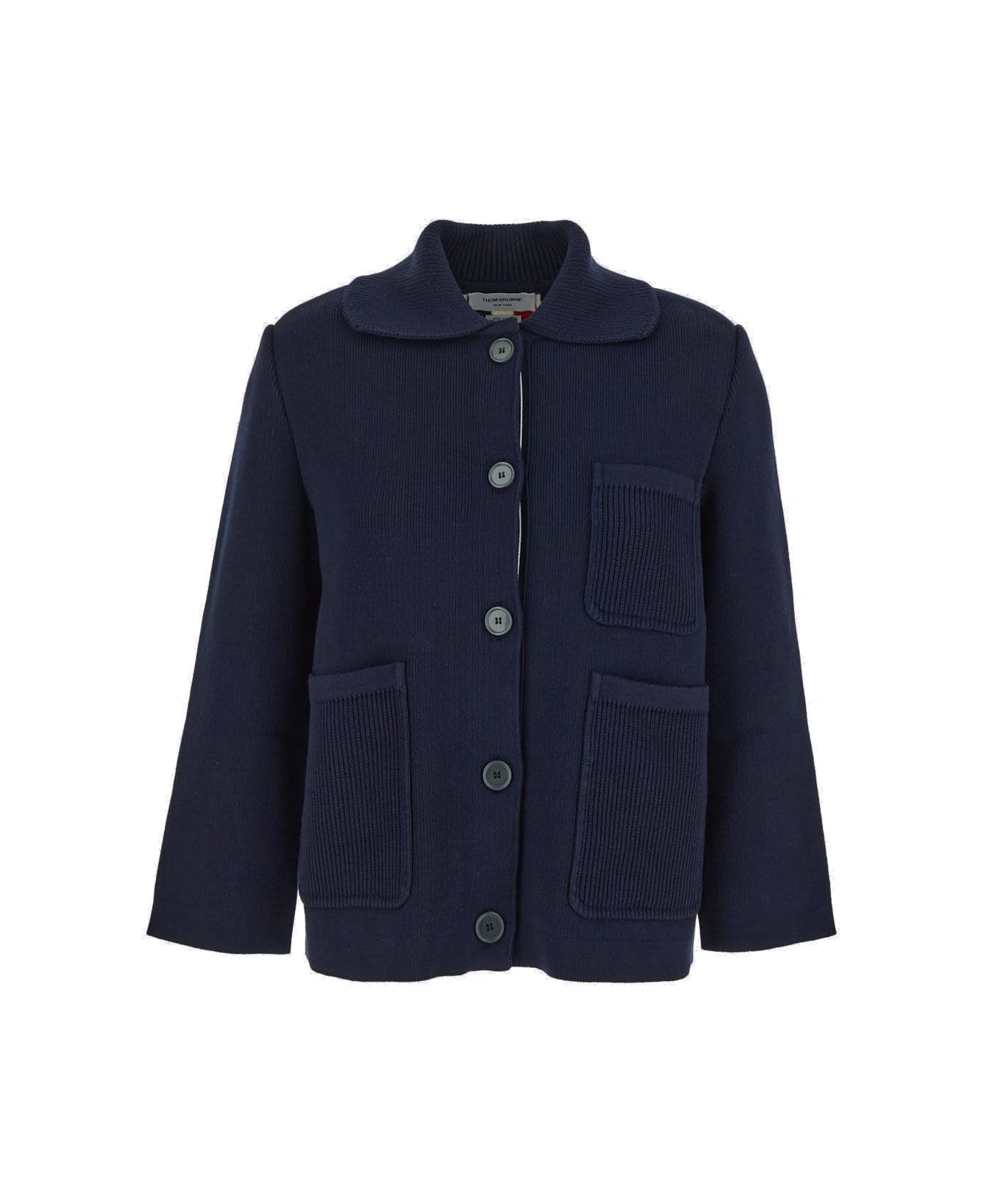Thom Browne Inerlock Stitch Polo Collar Jacket - Blue