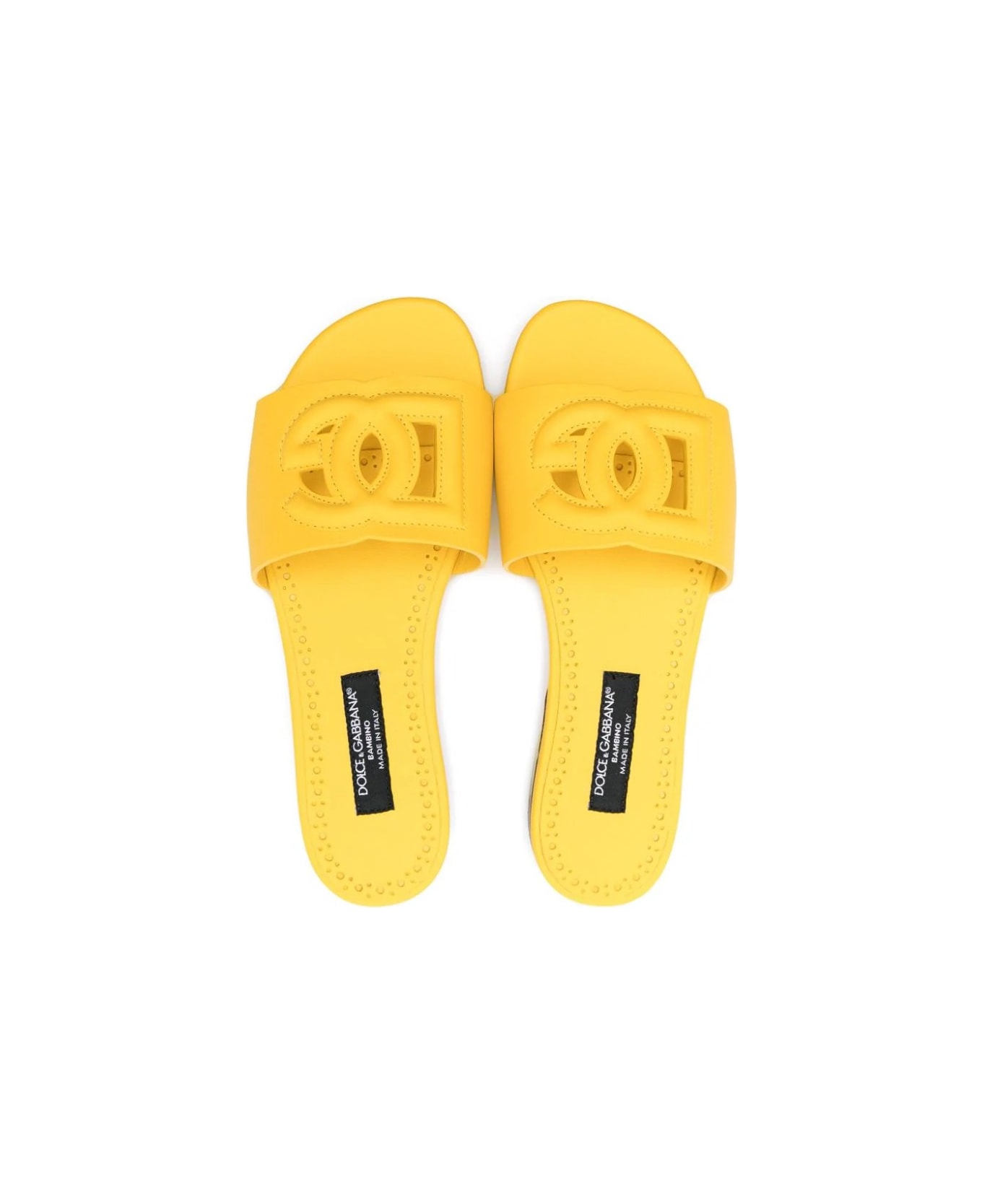 Dolce & Gabbana Yellow Leather Slide With Dg Logo - Yellow