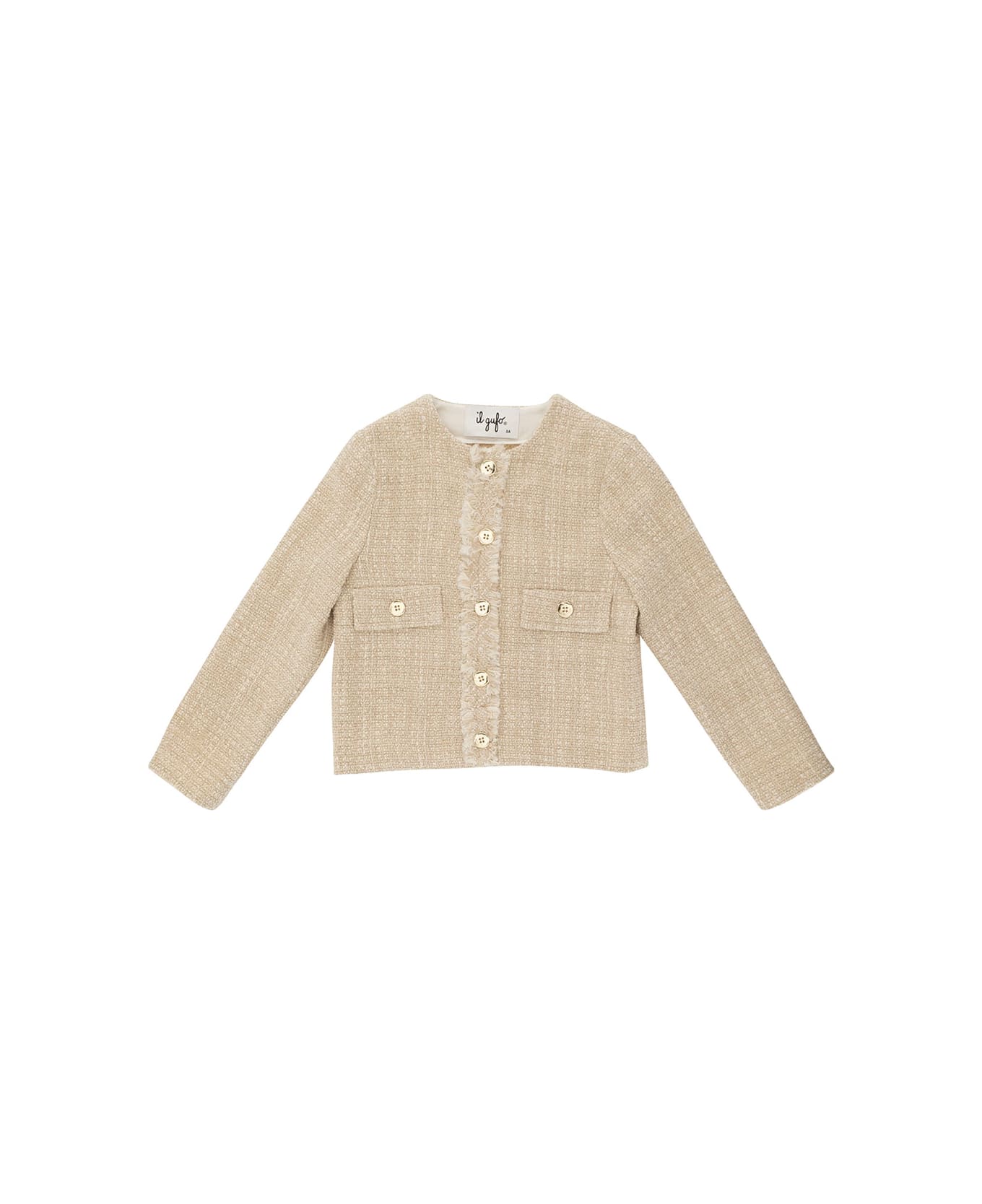 Il Gufo Beige Jacket With U Neckline And Buttons In Cotton Blend Tweed Girl - Beige コート＆ジャケット