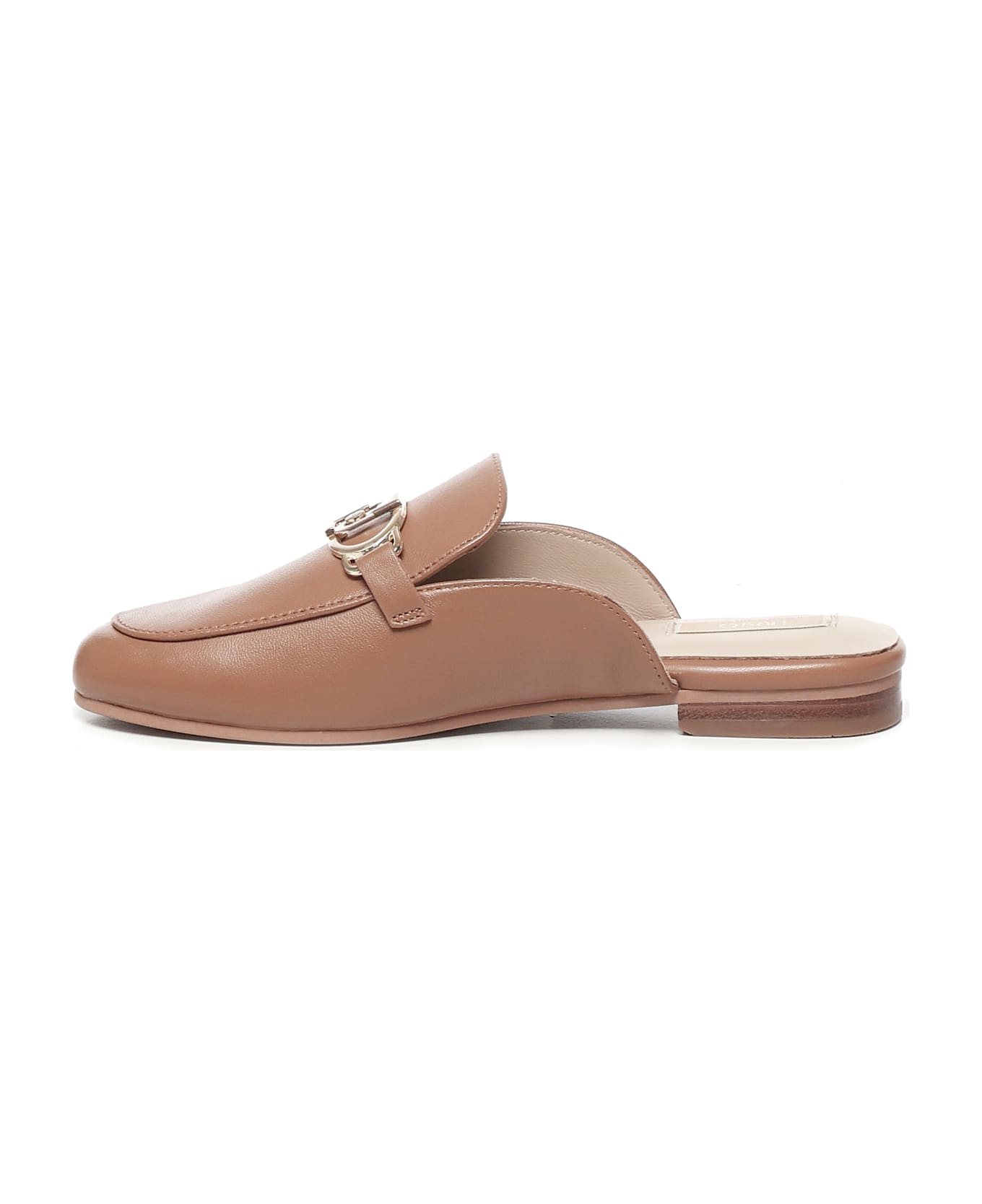 Liu-Jo Logo Leather Slippers - Nut