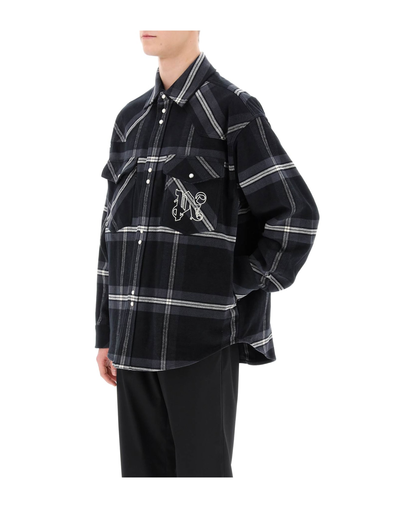 Palm Angels Check Flannel Overshirt - Grey