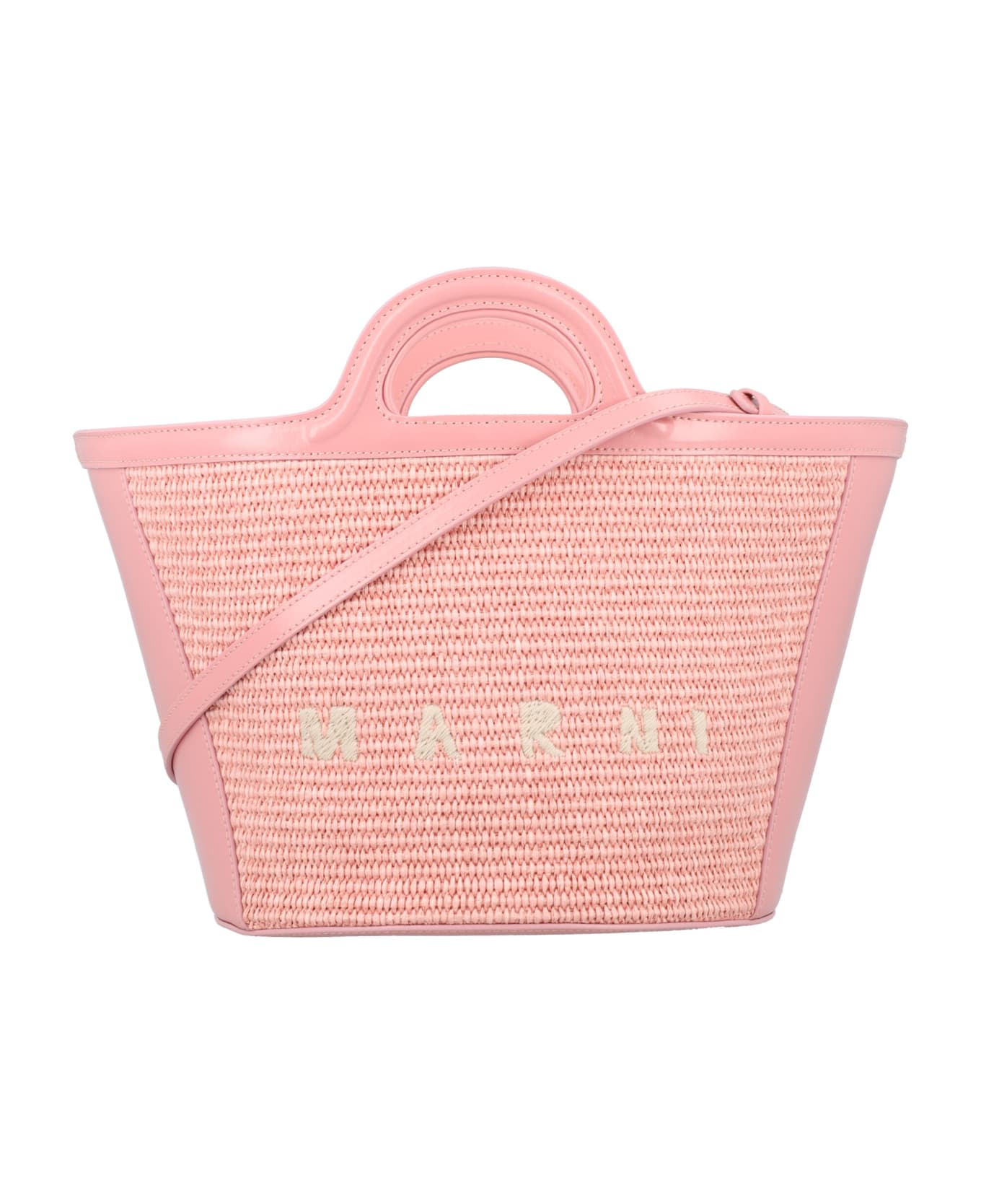 Marni Tropicalia Micro Bag In Leather And Raffia - PALE PINK トートバッグ