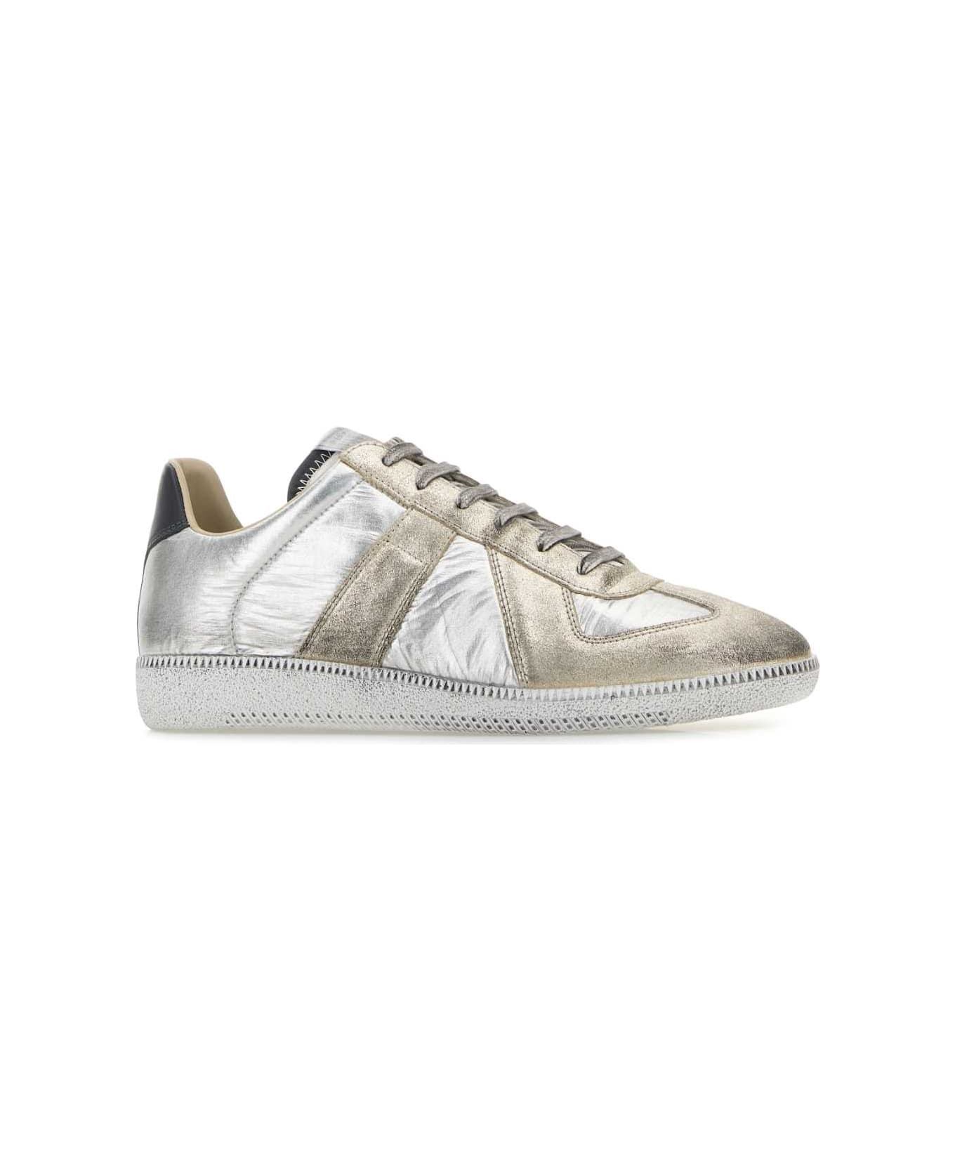 Maison Margiela Silver Leather Replica Sneakers - SILVERWHITENATURAL