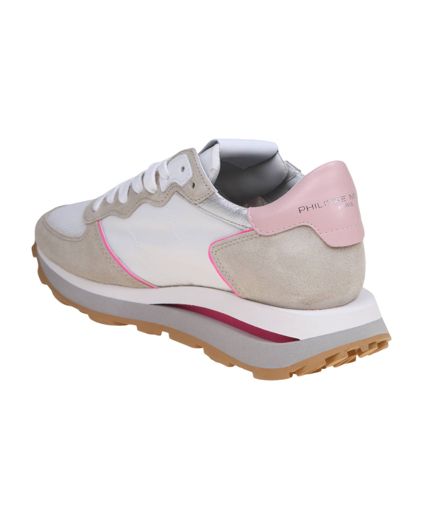 Philipp Plein Philippe Model Tropez Sneakers In Suede And Nylon Color White And Pink - White/Rose