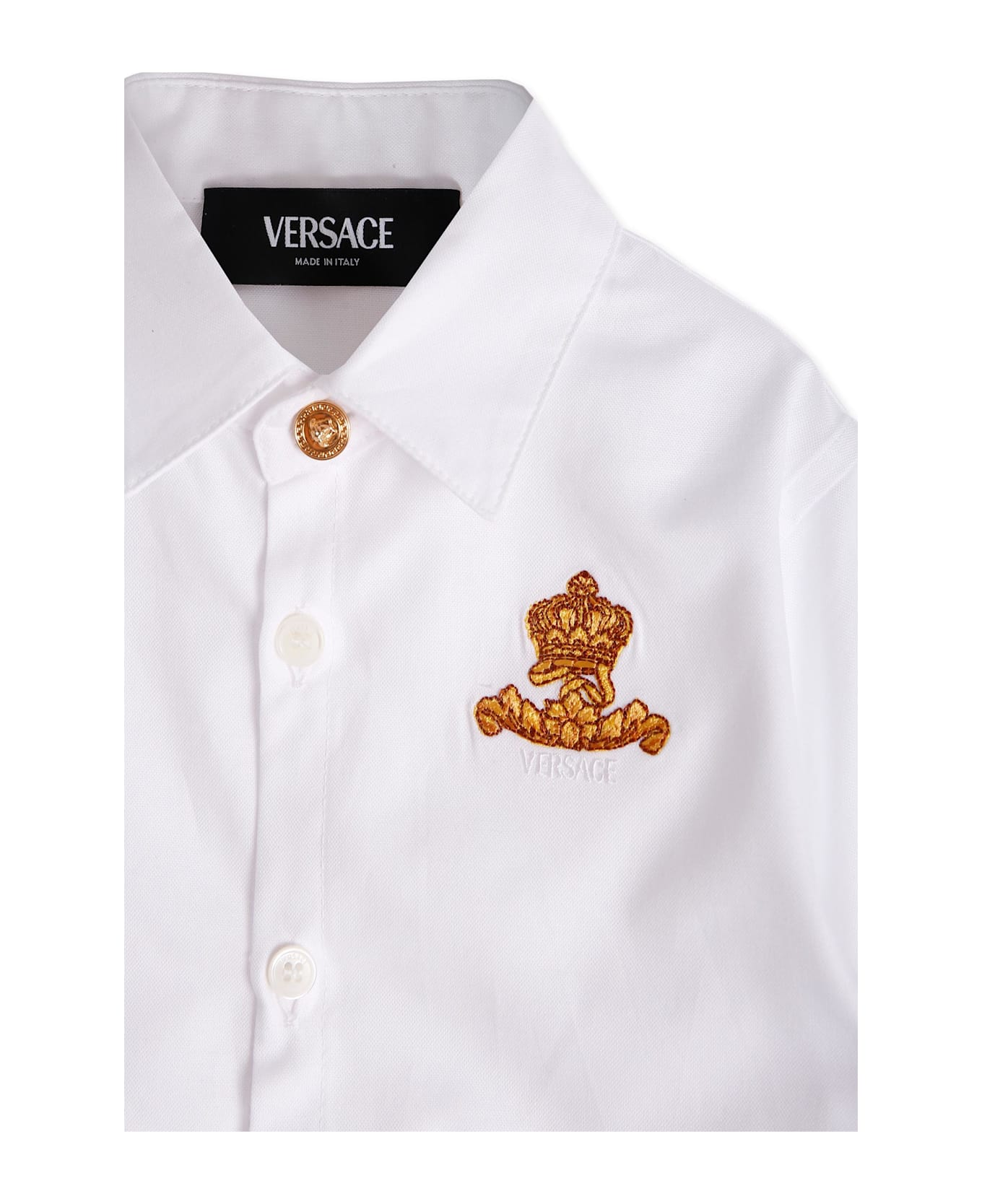 Versace White Embroideried Shirt For Baby Boy - White