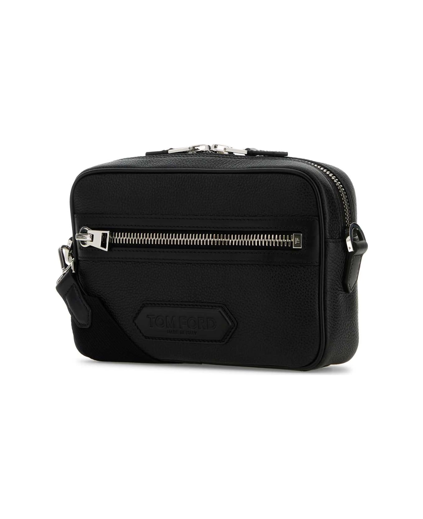Tom Ford Black Leather Small Messenger Crossbody Bag - BLACK
