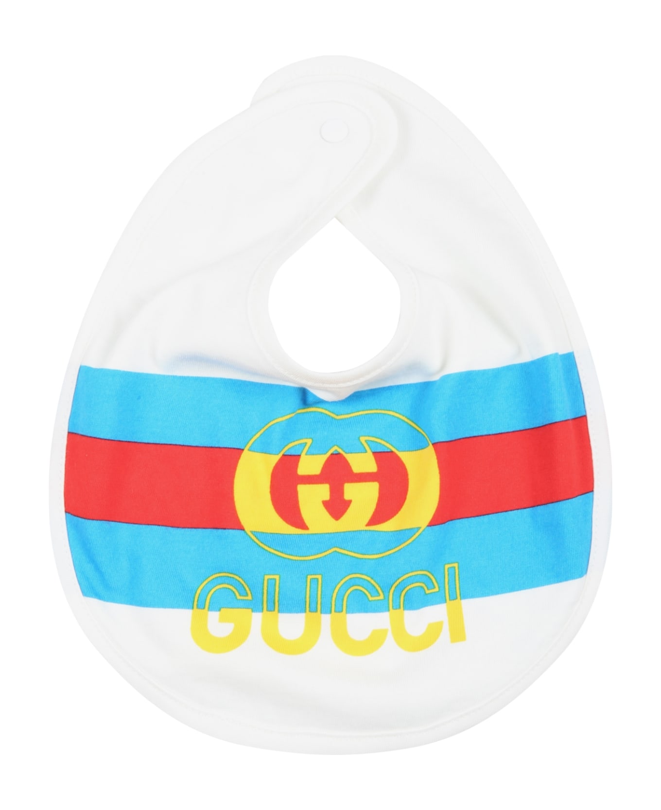 Gucci White Bib For Babies With Yellow Logo - White