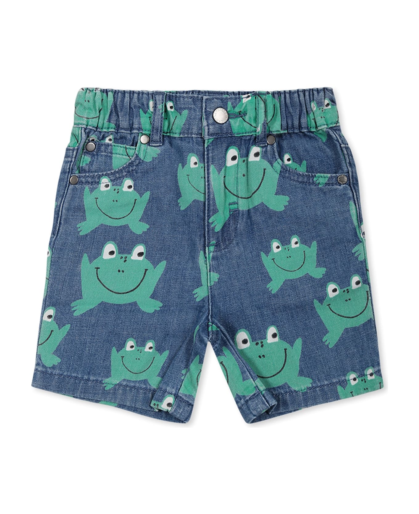 Stella McCartney Kids Blue Shorts For Baby Boy With Frogs - Denim