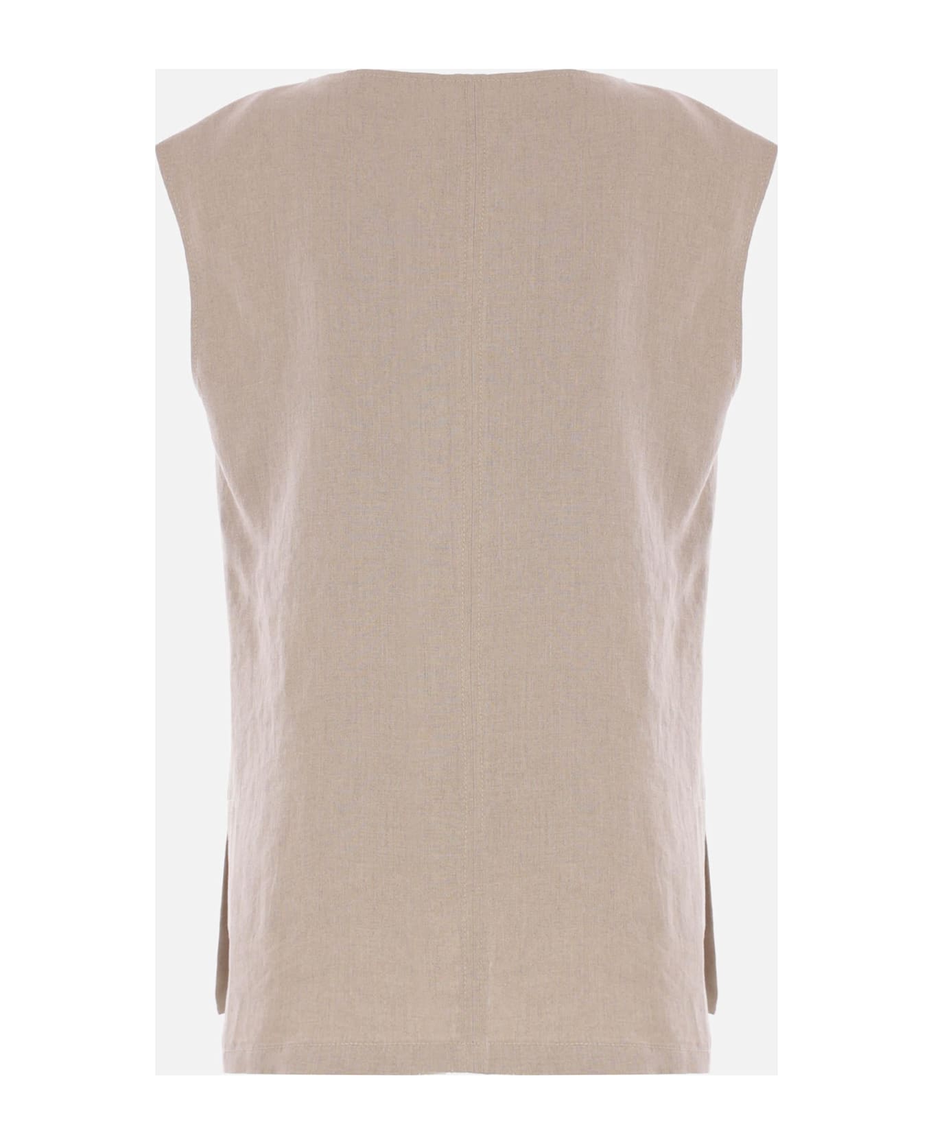 Max Mara Colimbo Sleeveless Blouse In Linen - Coffee