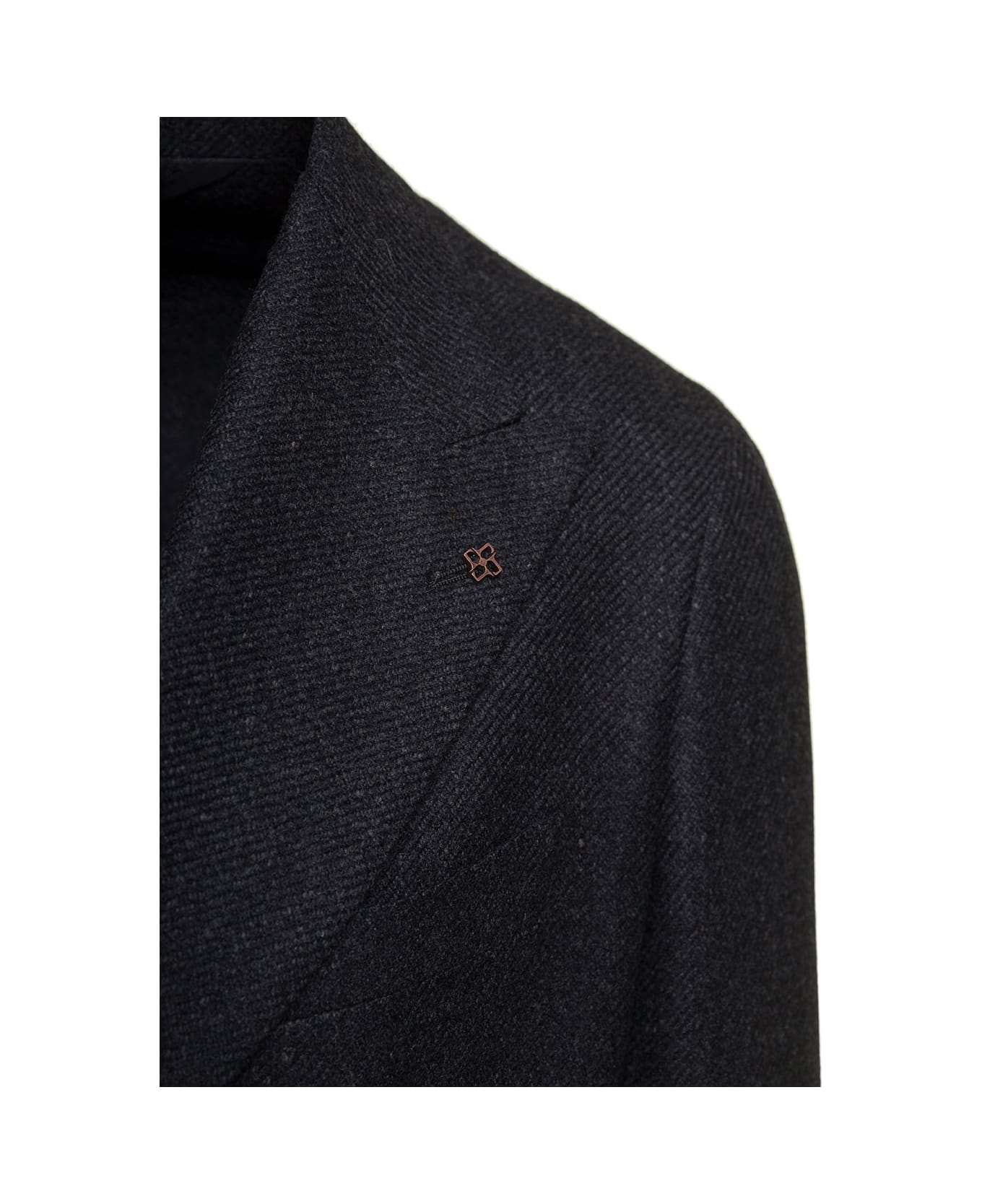 Tagliatore Grey 'montecarlo' Double-breasted Jacket With Floral Detail In Wool Blend Man - Grey
