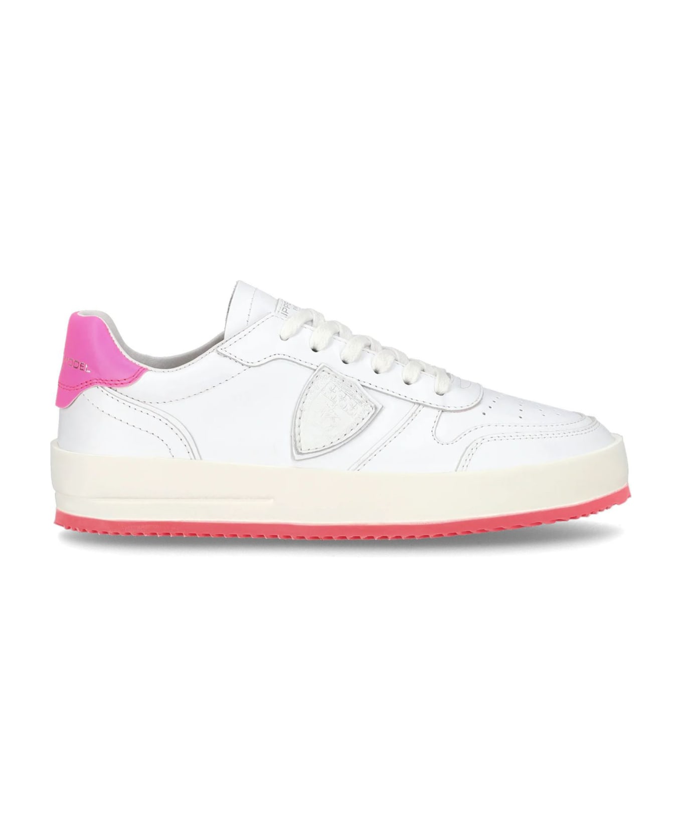 Philippe Model White And Pink Calfskin Sneakers - Bianco+fuxia スニーカー