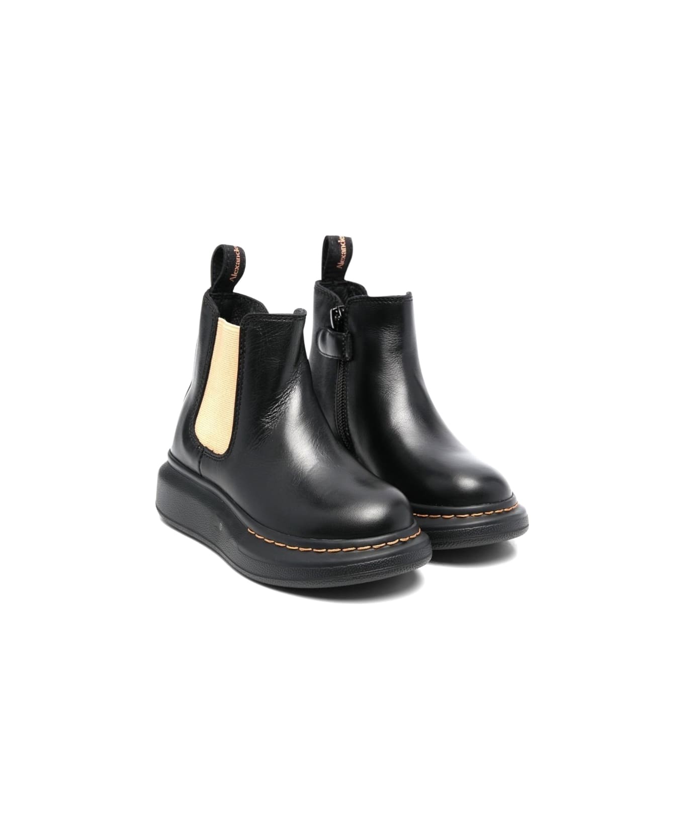 Alexander McQueen Ankle Boot With Contrasting Elastic On The Side - BLACK