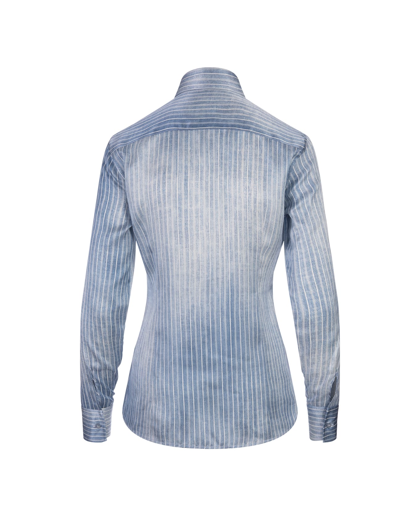 Ermanno Scervino Jeans Printed Pinstripe Satin Shirt - Blue シャツ