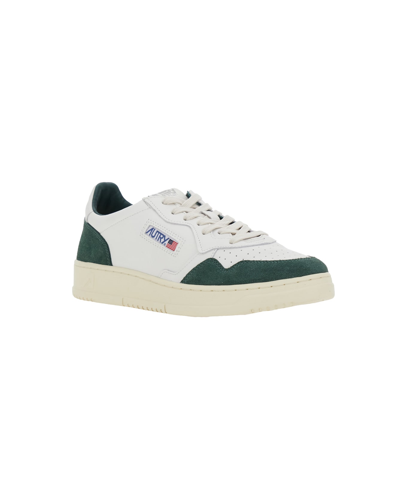 Autry 'medalist Low' White Low Top Sneakers With Side Logo Detail In Leather And Suede Man - White