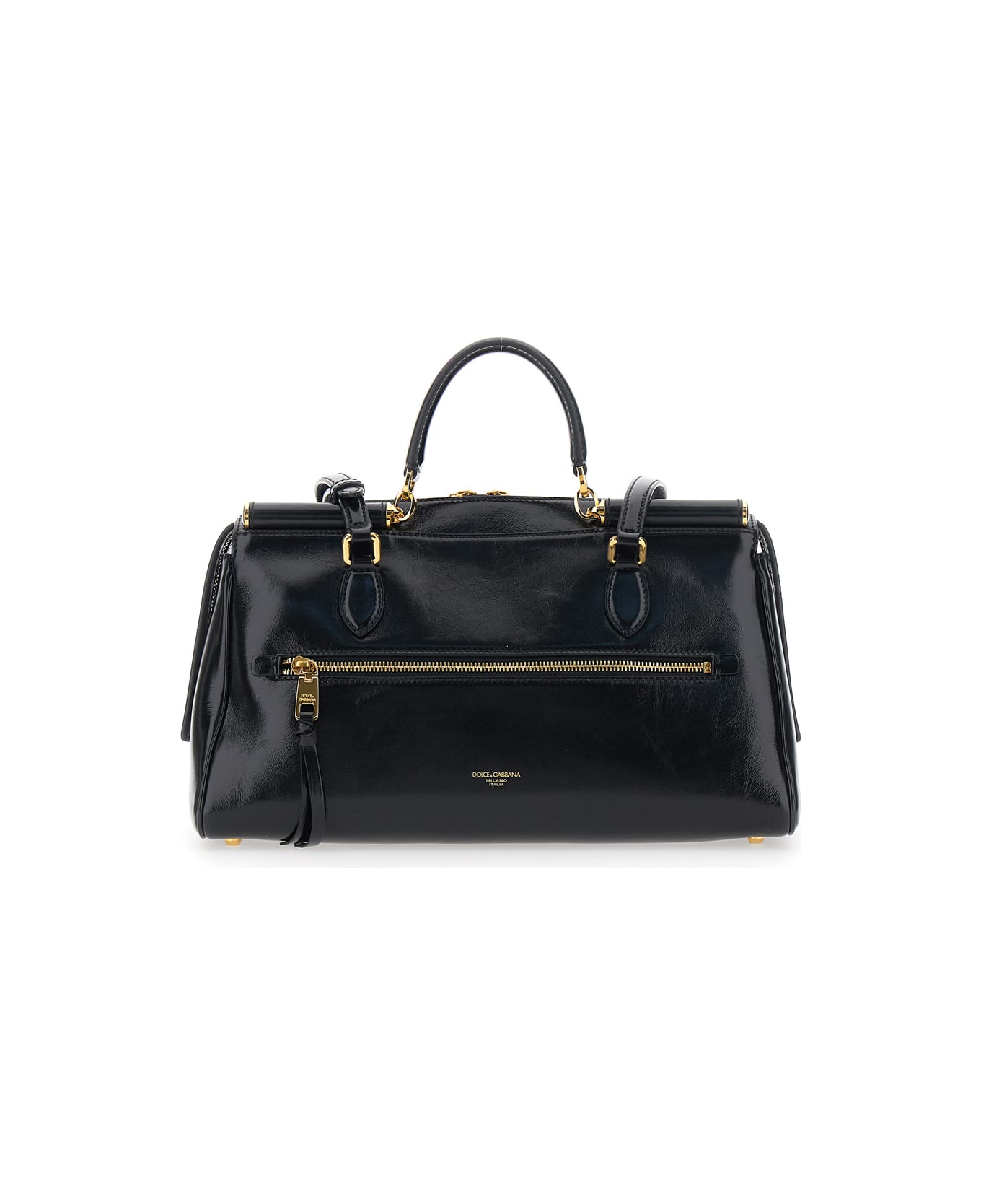 Dolce & Gabbana 'vittoria' Black Shoulder Bag With Chain Detail And Charms On The Front In Leather Woman - Black