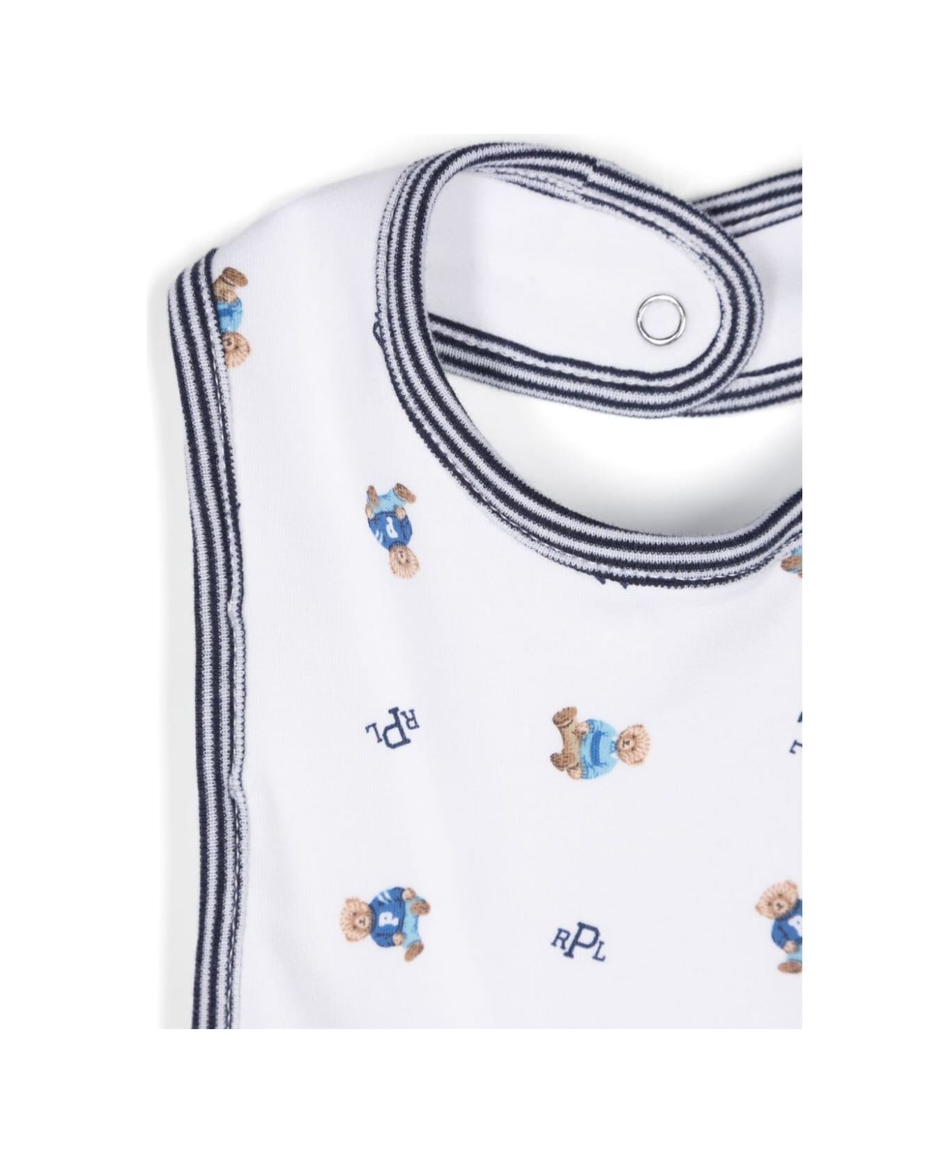 Polo Ralph Lauren Set Of White Jumpsuits With Beanie And Bib With All-over Polo Bear Print In Cotton Baby - Blu