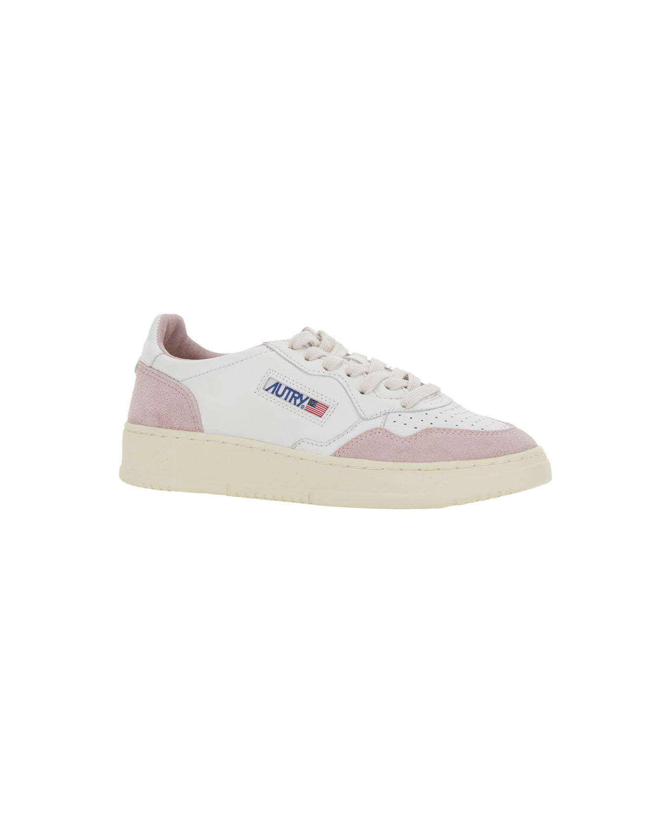 Autry 'medalist' White Low Top Sneakers With Logo Detail In Leather And Suede Woman - Pink スニーカー