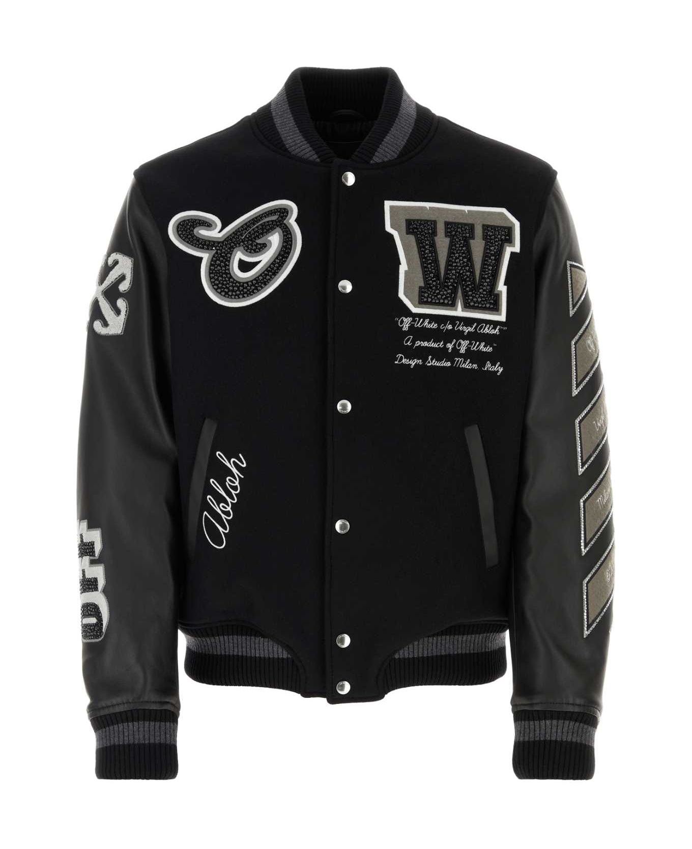 Off-White Black Wool Blend And Leather Bomber Jacket - 1010