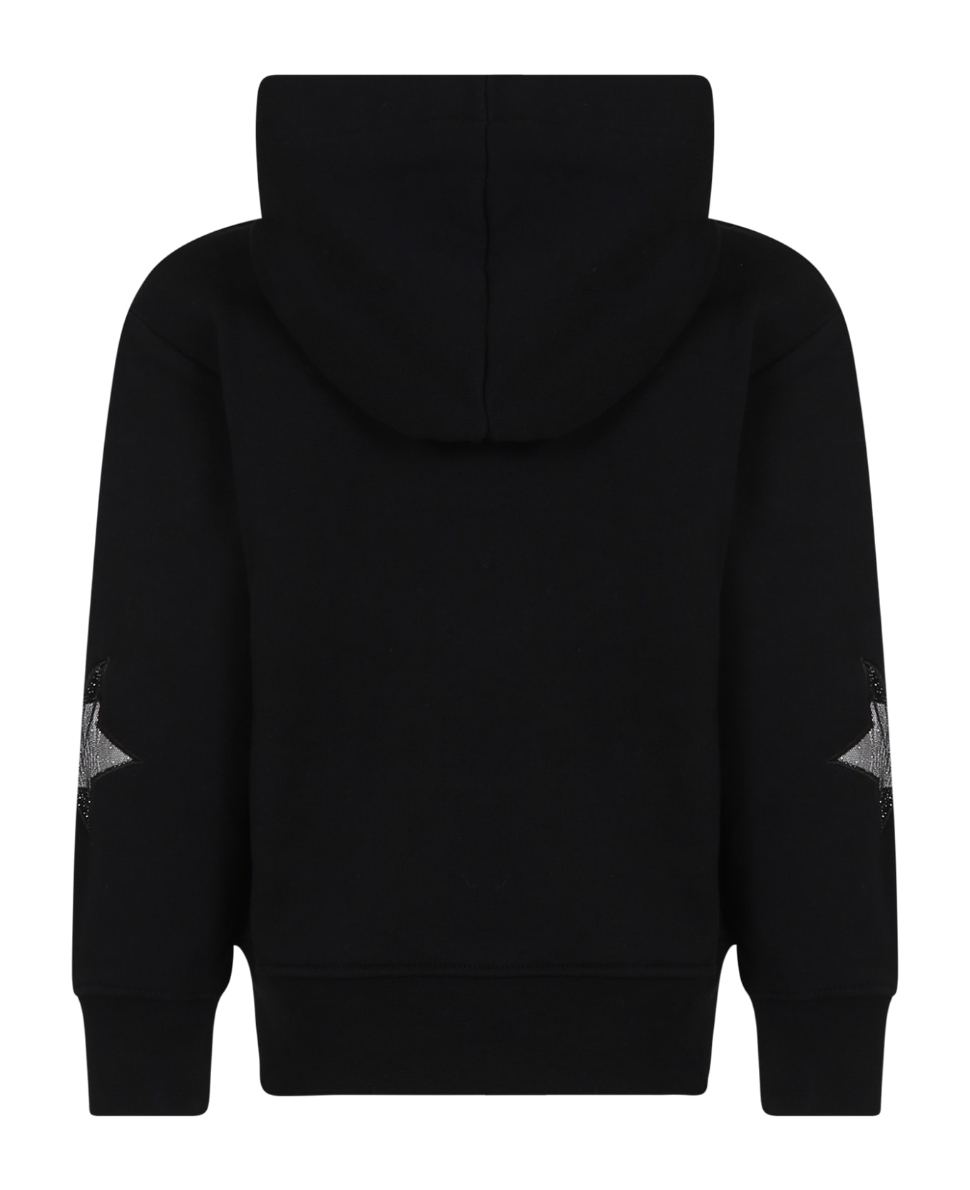 MSGM Black Sweatshirt For Girl With Logo And Stars - Black