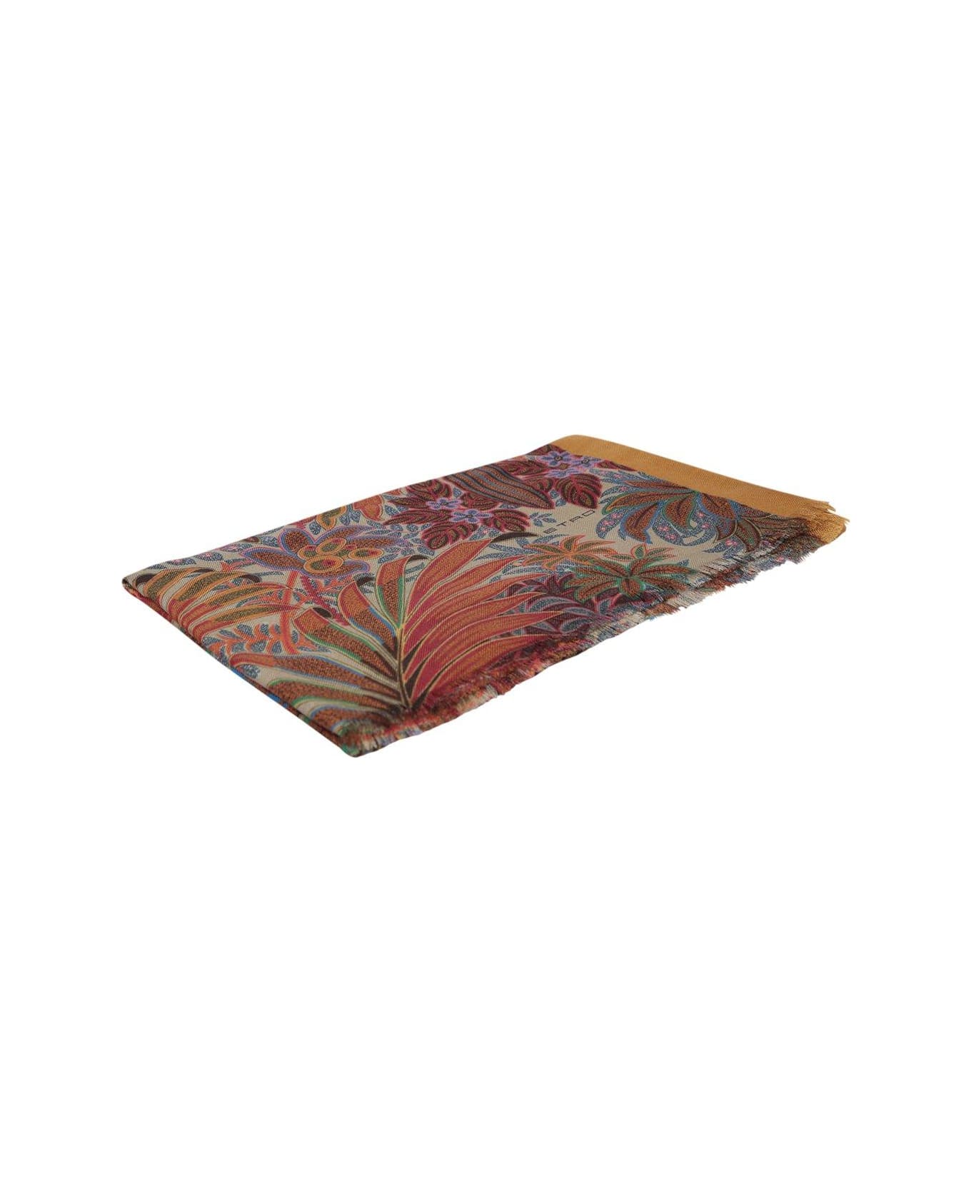 Etro Floral-printed Frayed-edge Scarf - Beige スカーフ＆ストール