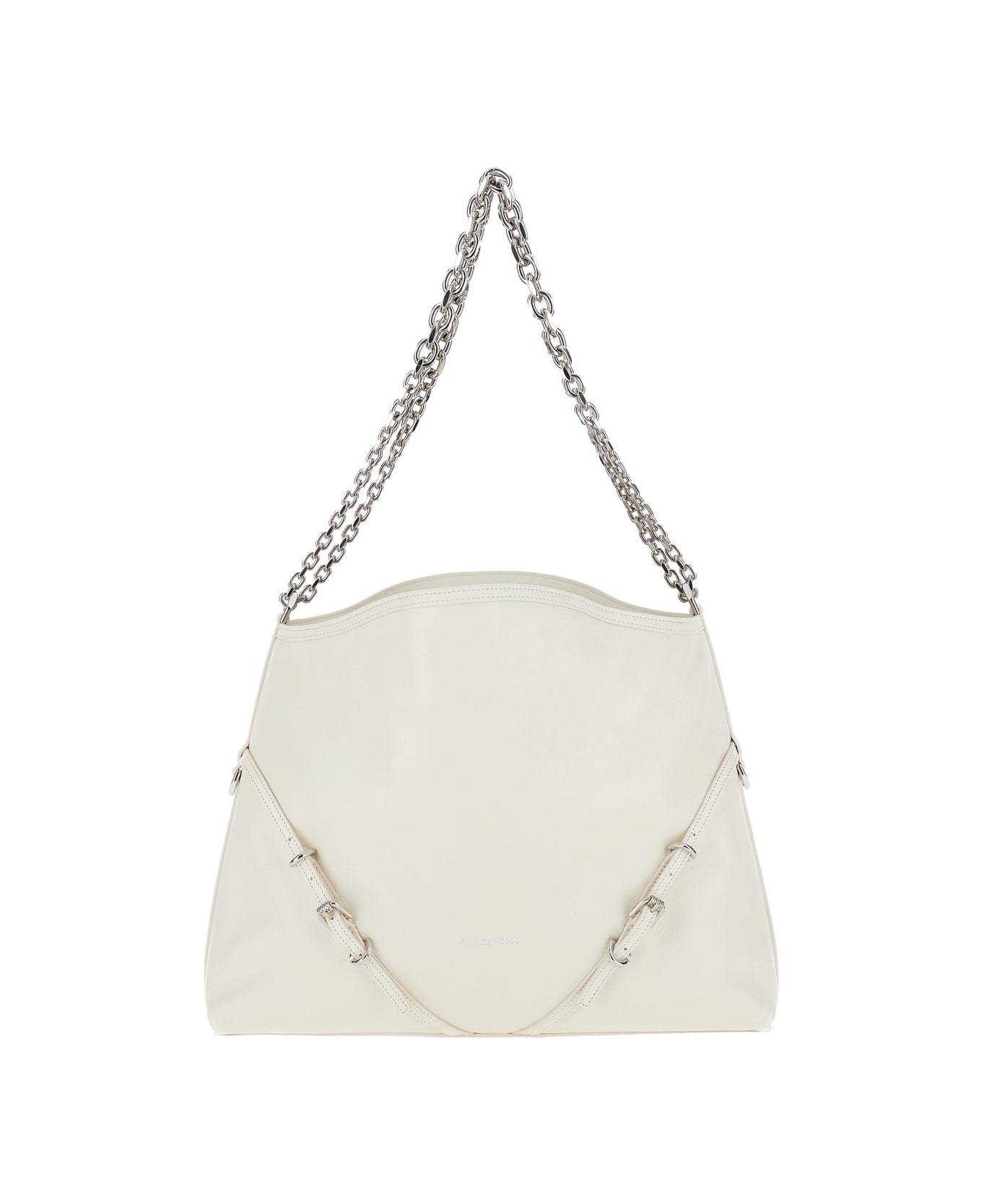 Givenchy 'voyou Chain Medium' White Shoulder Bag With Logo Detail In Hammered Leather Woman - White