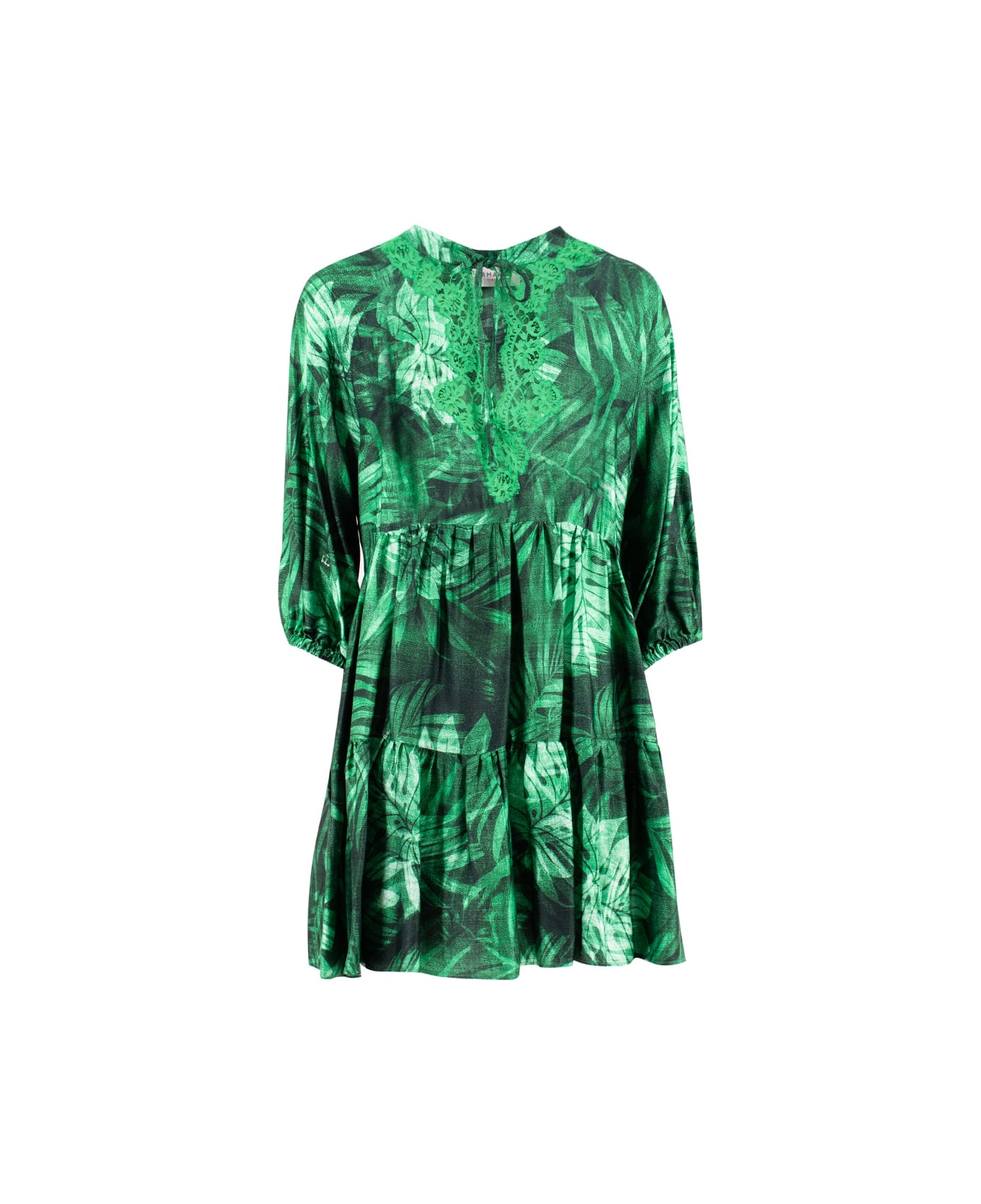 Ermanno Firenze Dress - GREEN /BLACK/OFF WH