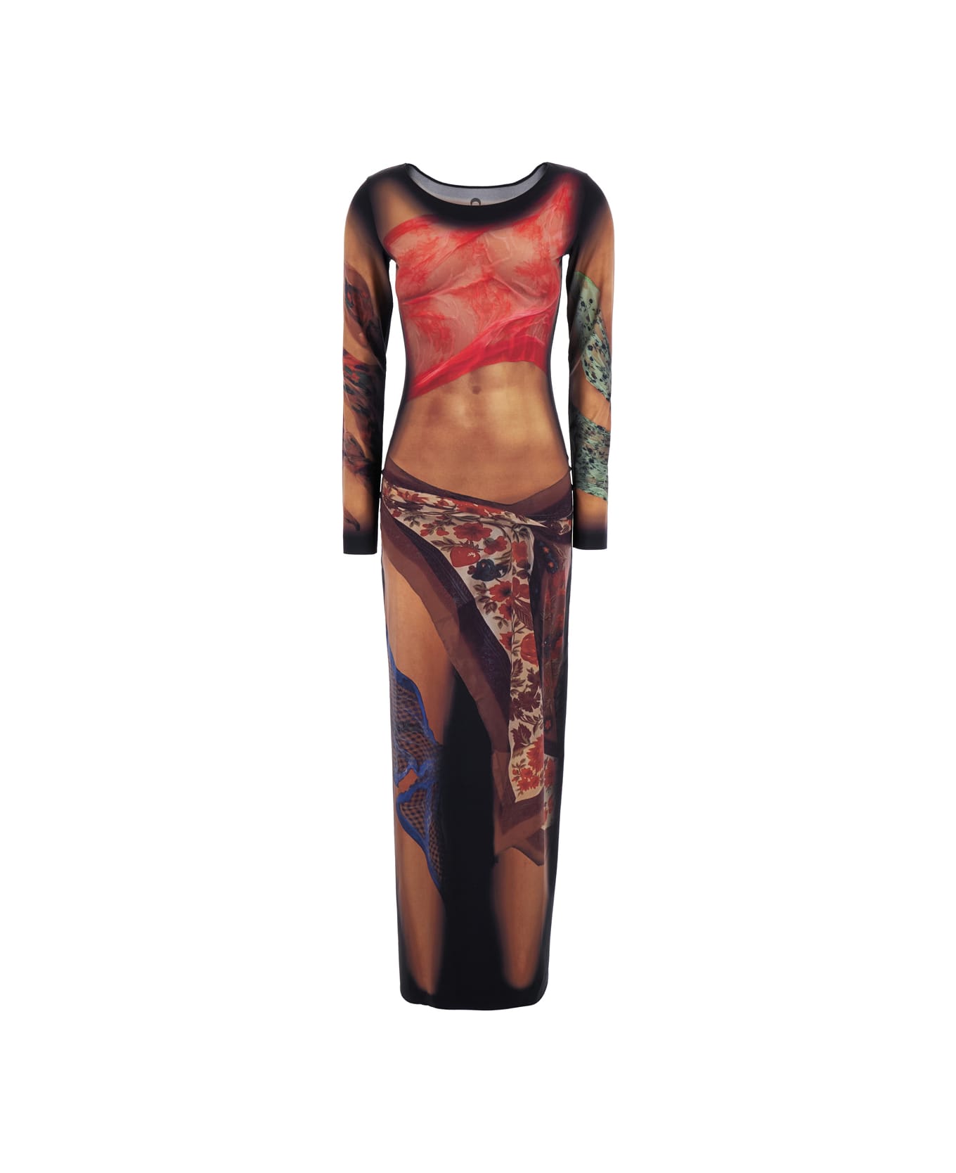 Marine Serre Multicolor Long Dress With All-over Graphic Print In Tech Fabric Woman - Multicolor