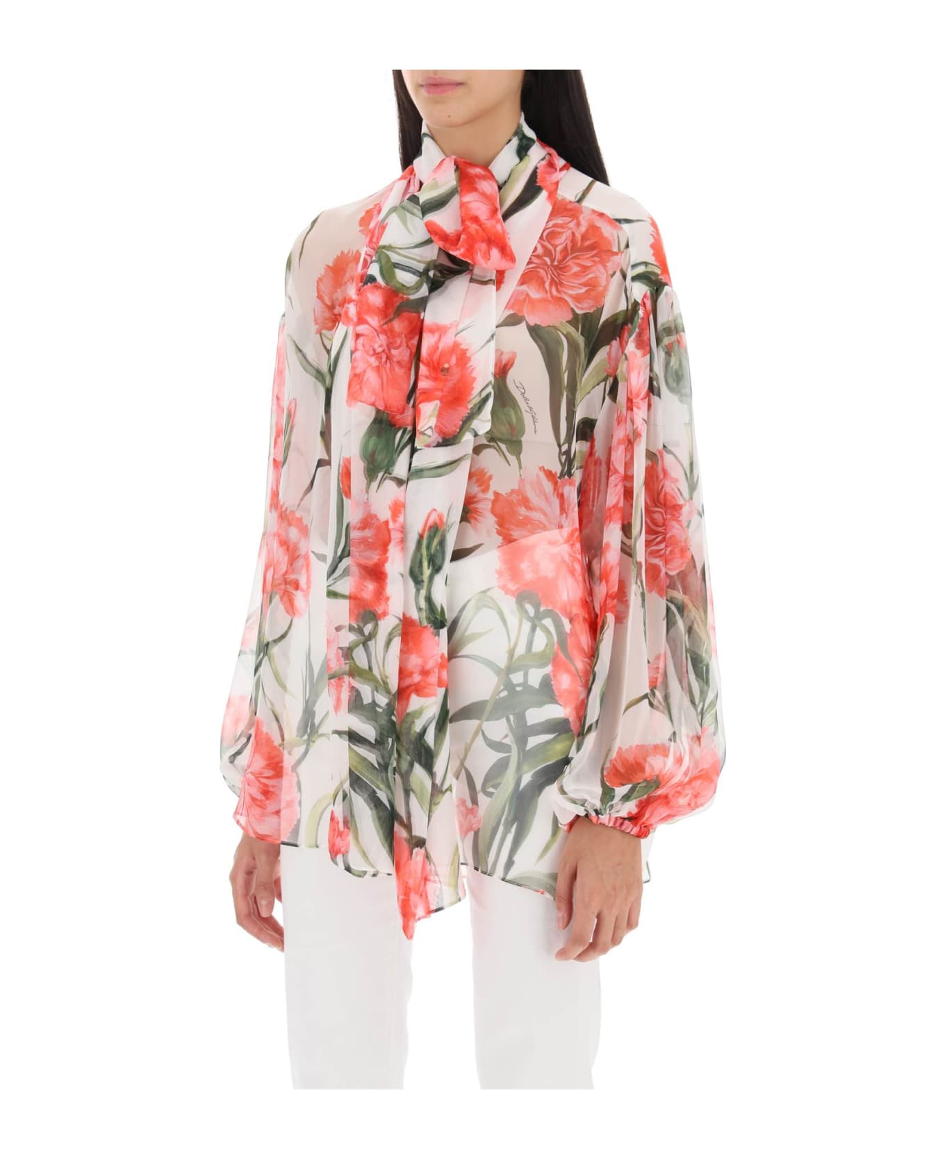 Dolce & Gabbana Carnation Chiffon Shirt - White