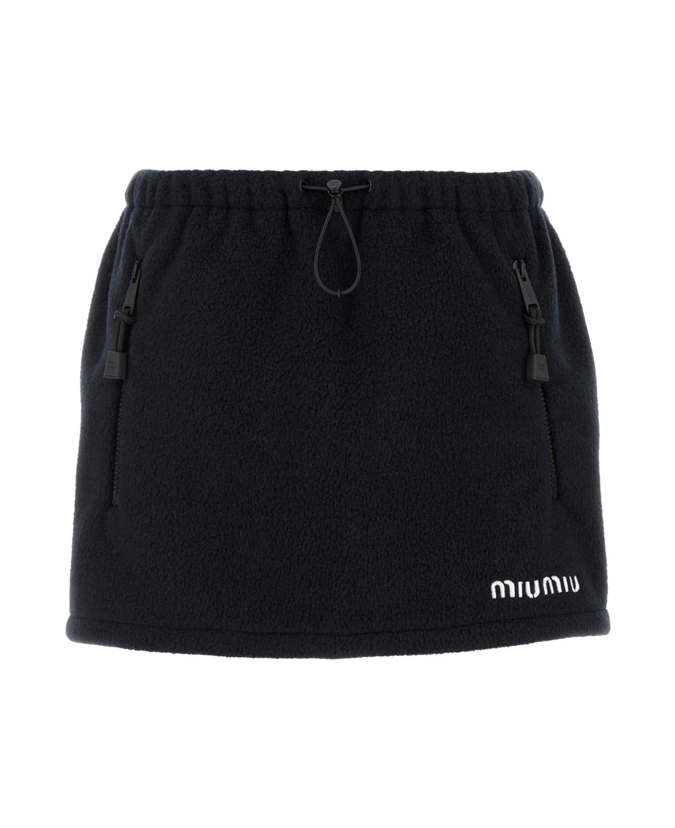 Miu Miu Navy Blue Pile Mini Skirt - BLEU