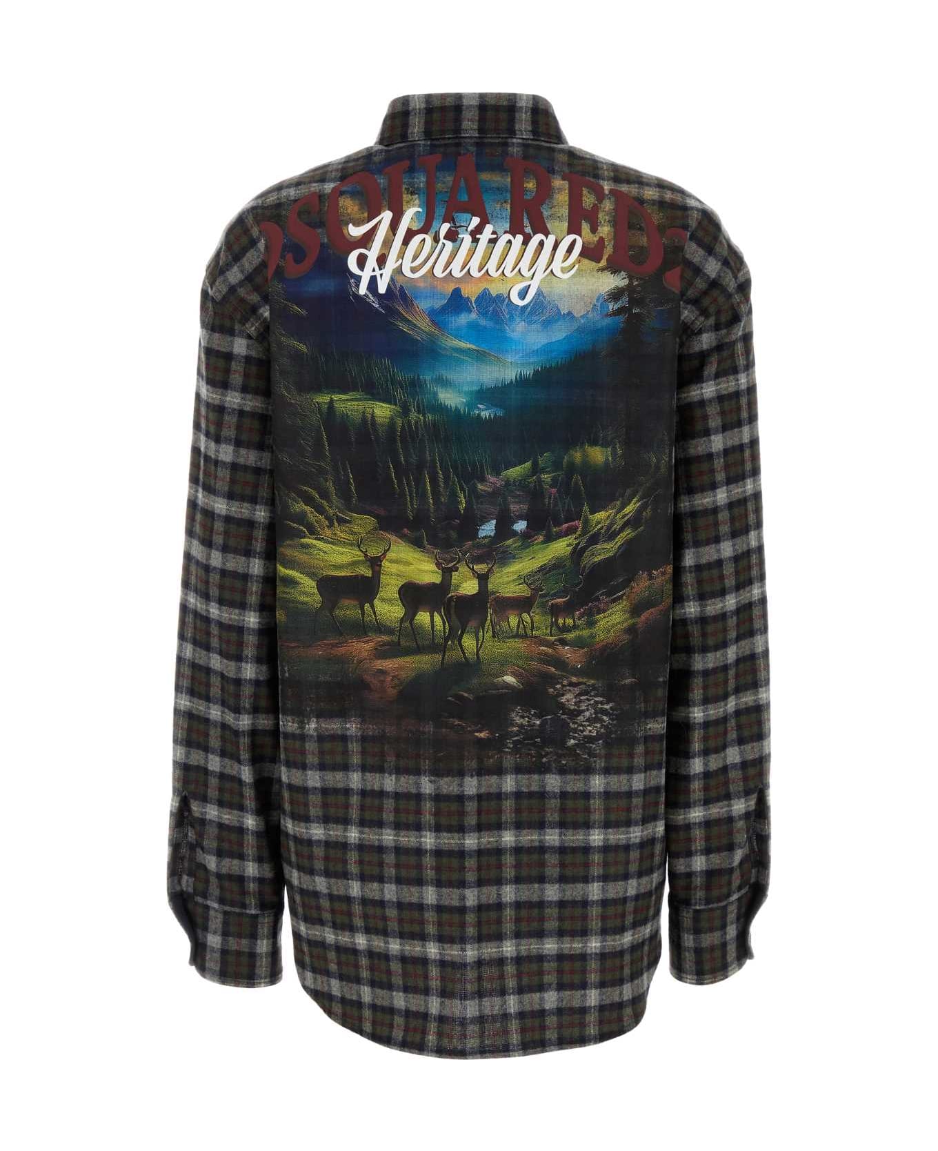 Dsquared2 Embroidered Flanel Shirt - MILITARYGREENWHITEBOREAUX