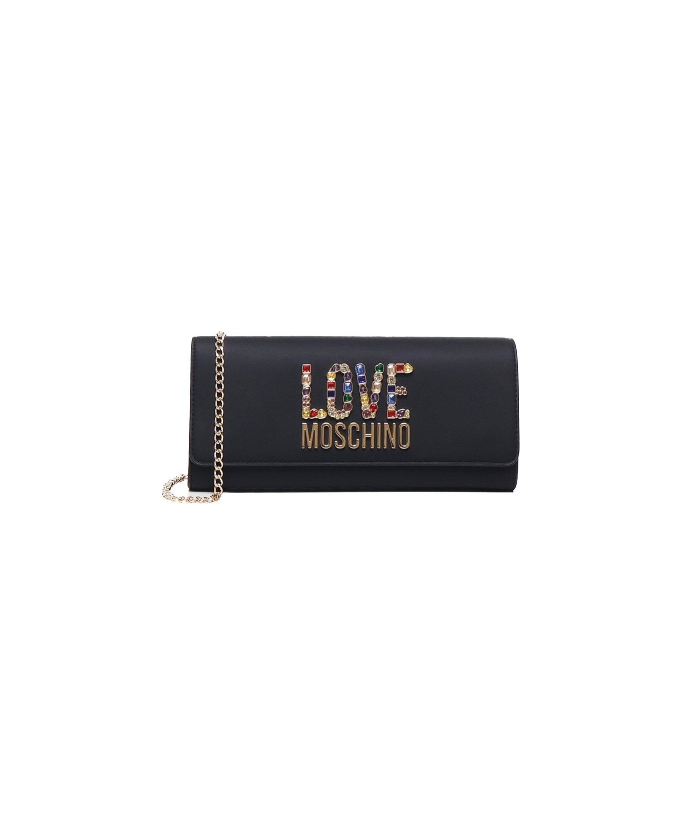 Moschino Logo-lettering Chain-linked Clutch Bag - Nero