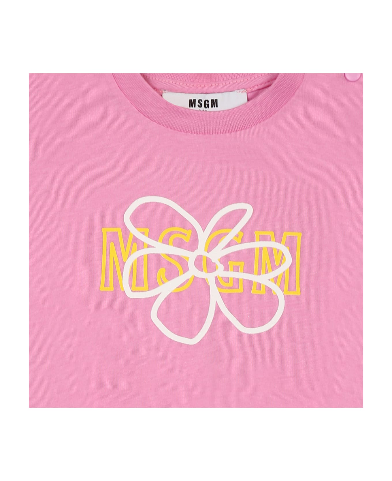 MSGM Pink Dress For Baby Girl With Logo And Flower - Pink