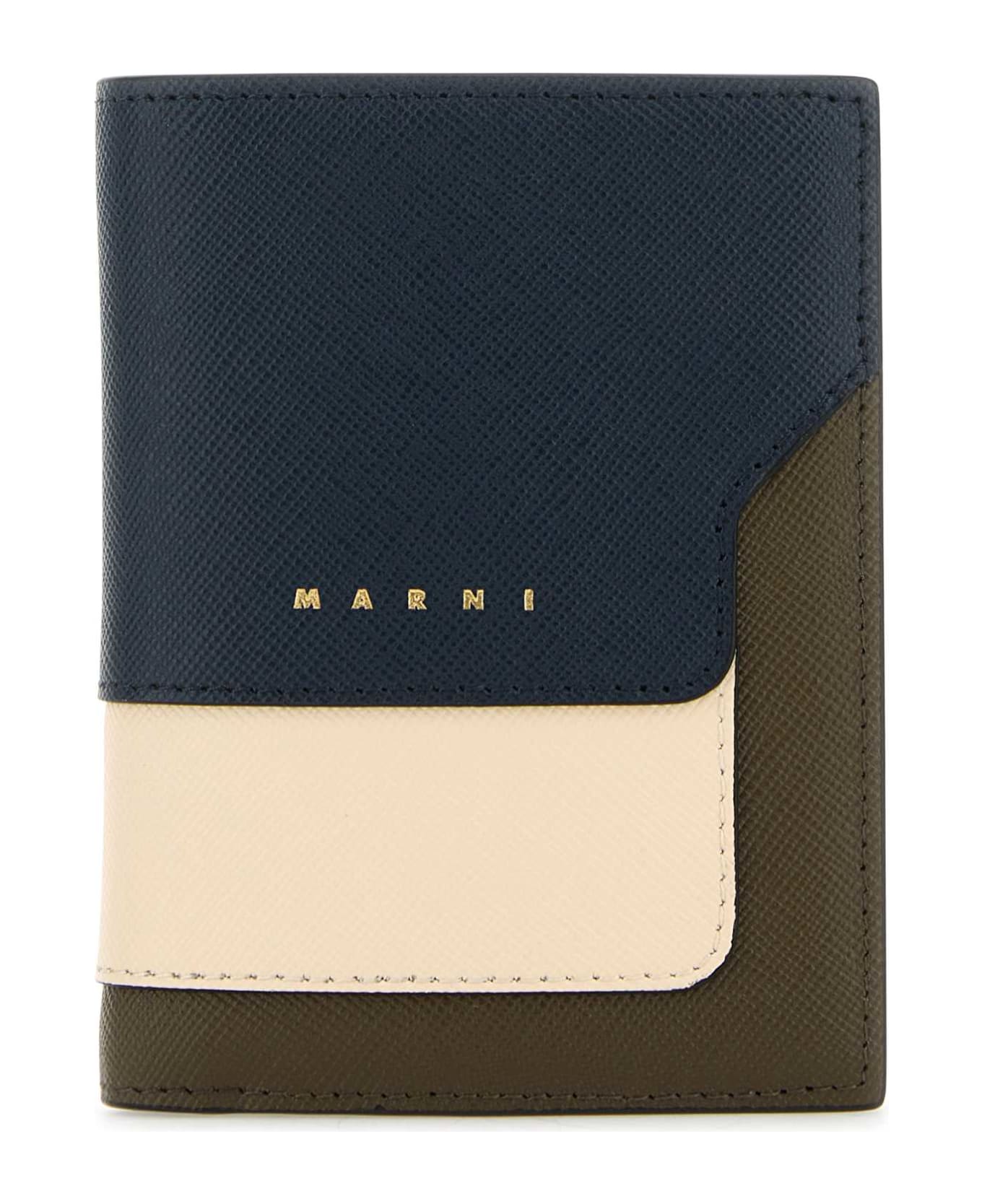 Marni Multicolor Leather Wallet - NIGHTBLUETALCDUSTYOLIVE