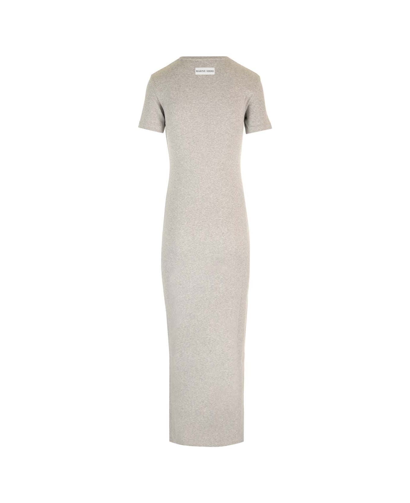 Marine Serre Ribbed Cotton Jersey Dress - Grey