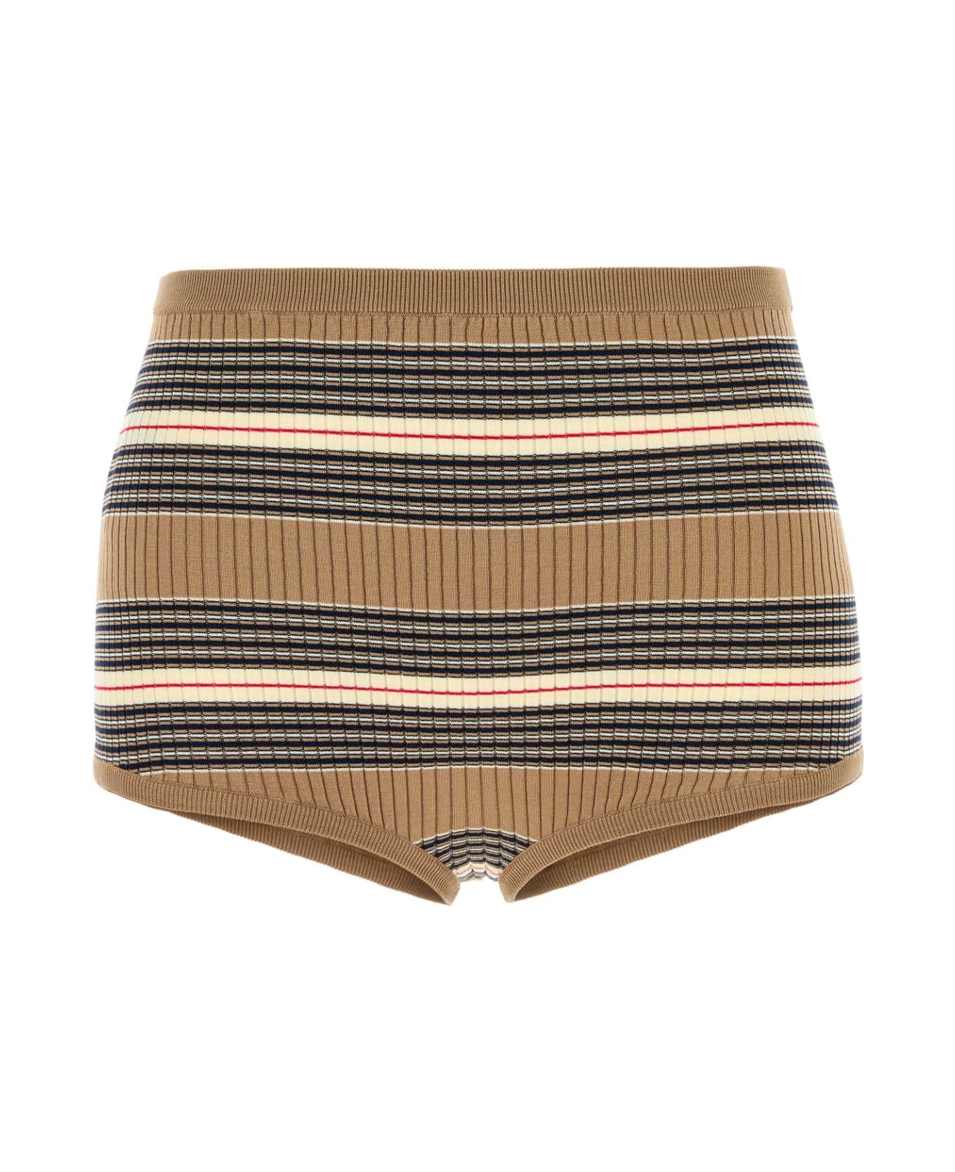 Prada Embroidered Stretch Cotton Blend Shorts - CAMMELLO
