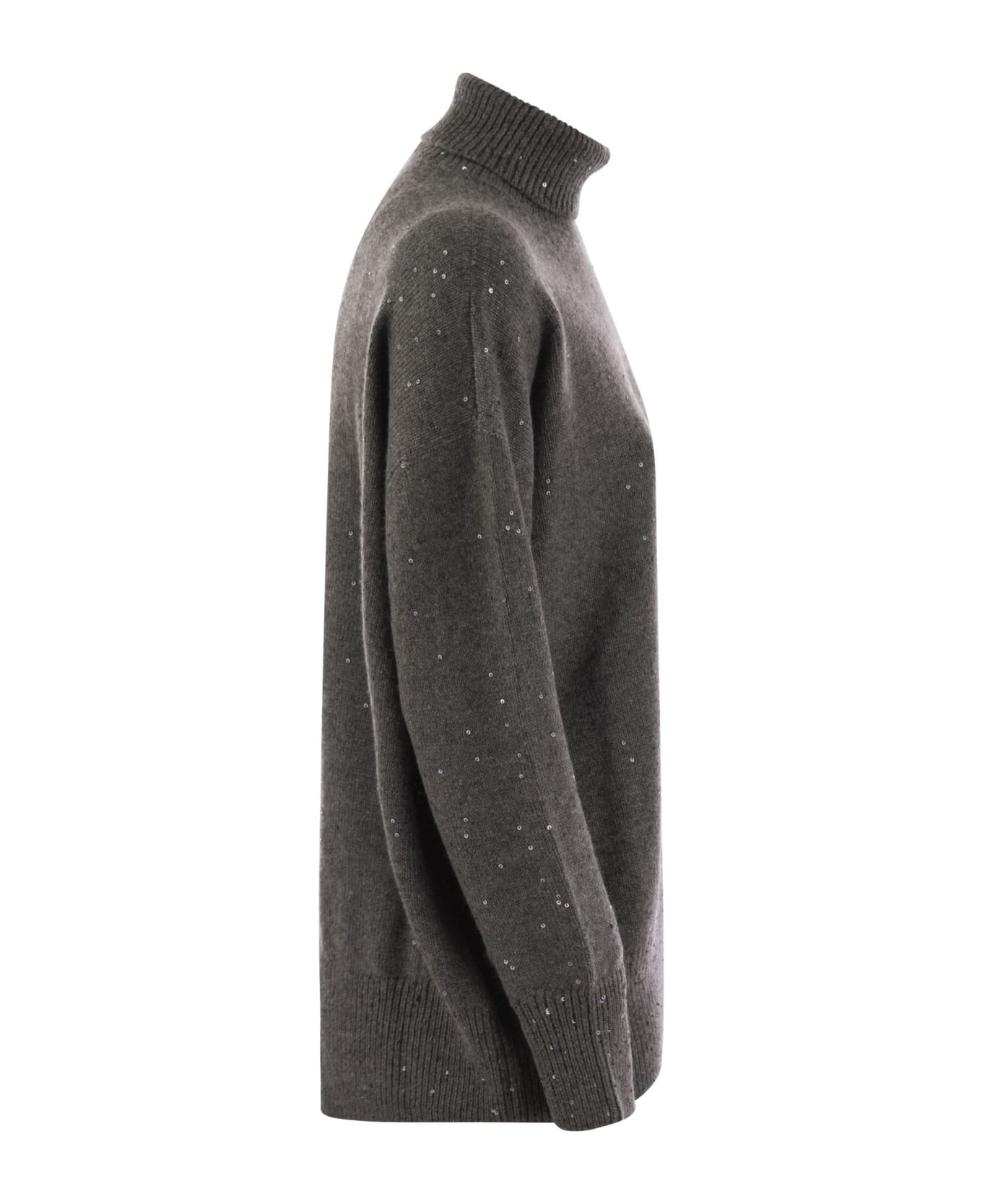 Brunello Cucinelli Cashmere And Silk Turtleneck Sweater With Micro Sequins - Plum