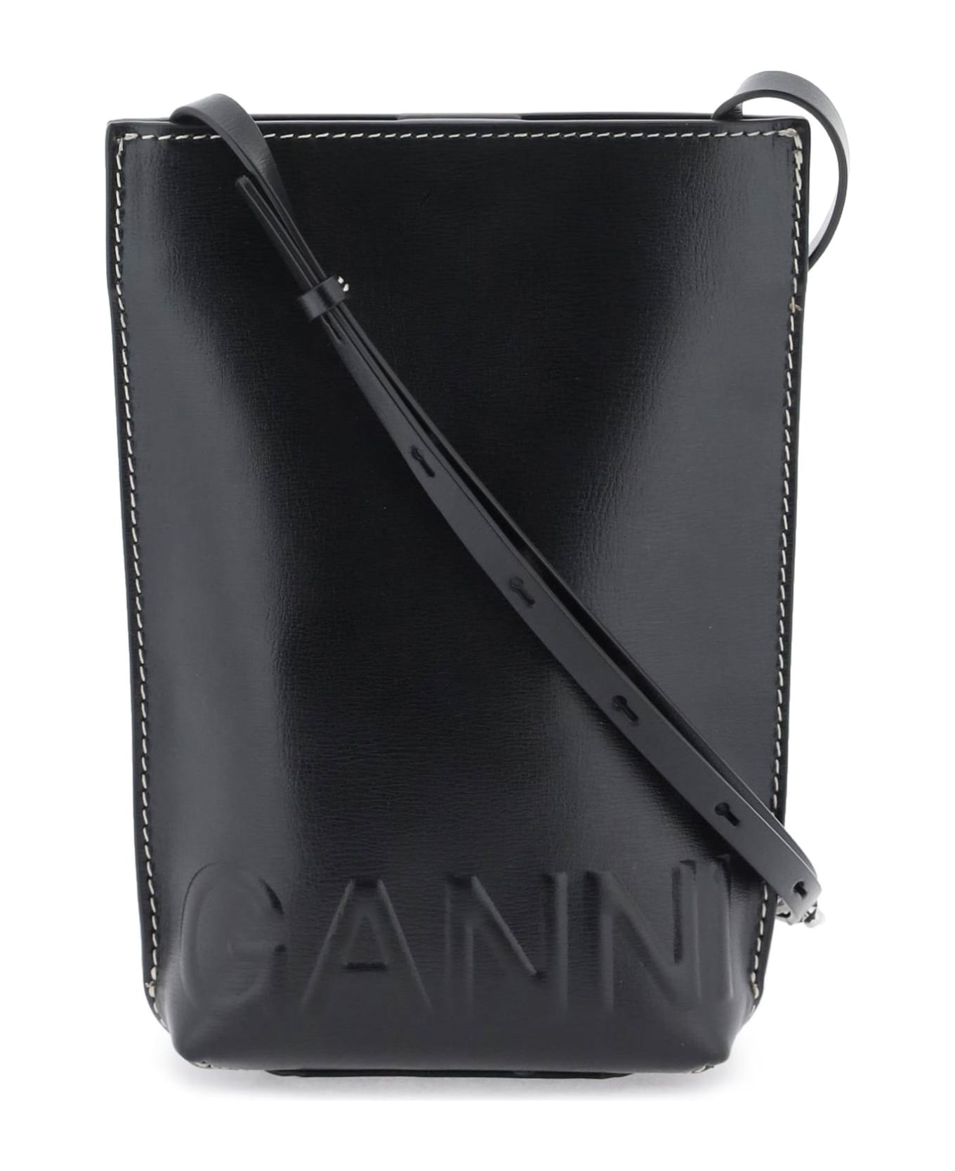 Ganni Black Recycled Leather Crossbody Bag - 099 ショルダーバッグ
