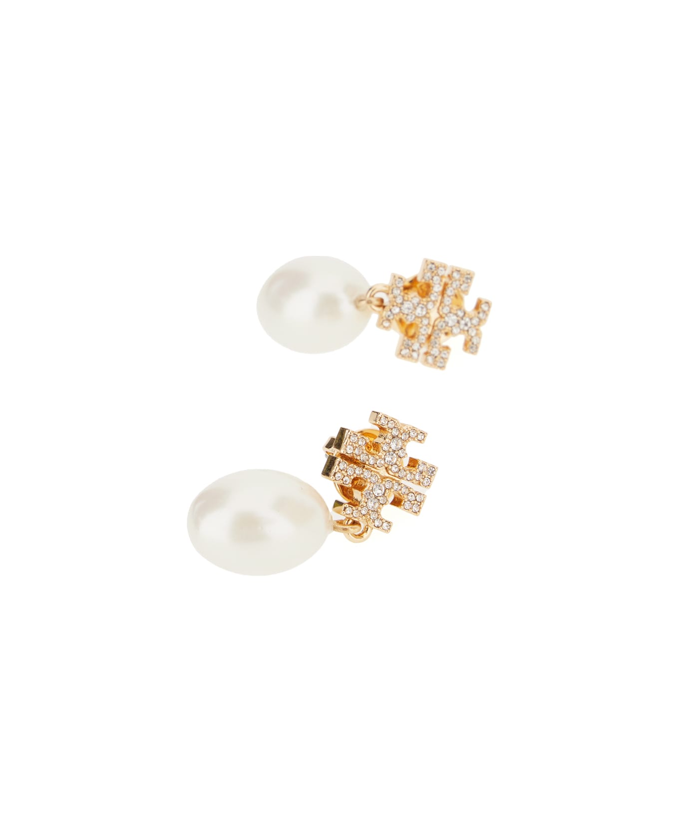 Tory Burch Earrings With Pearls And Rhinestones 'kira' - White