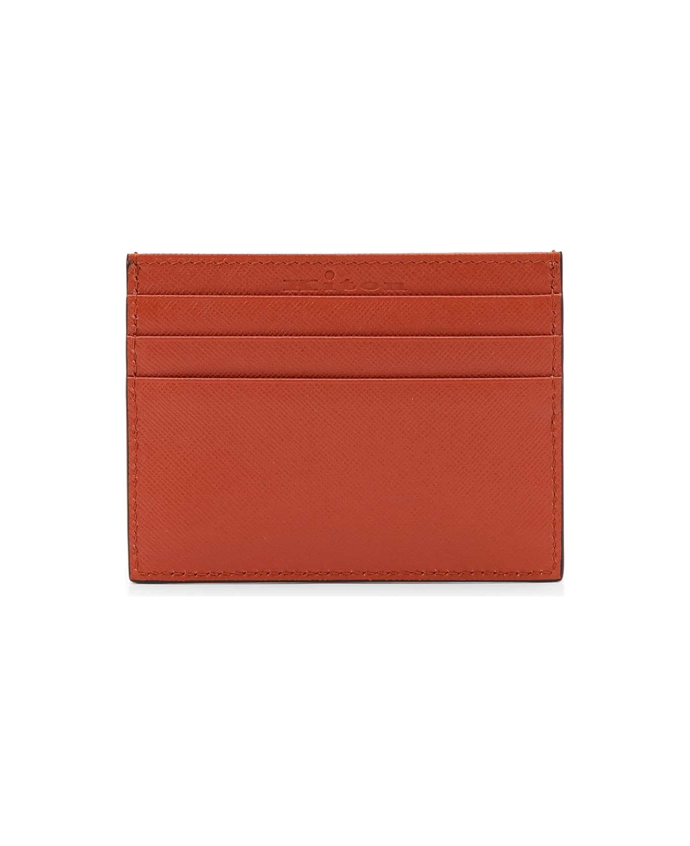 Kiton Leather Card Holder With Metal Logo - Orange